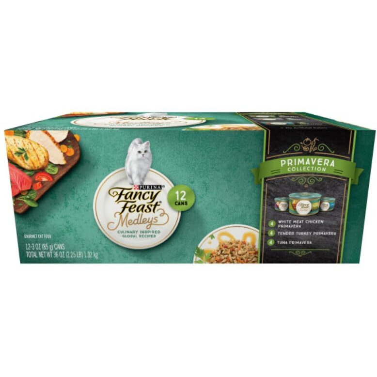 Fancy Feast Purina Elegant Medley, Primavera Collection, White Meat Chicken, Tender Turkey, And Tuna Flavors, Cat Food, (Case Of 2)