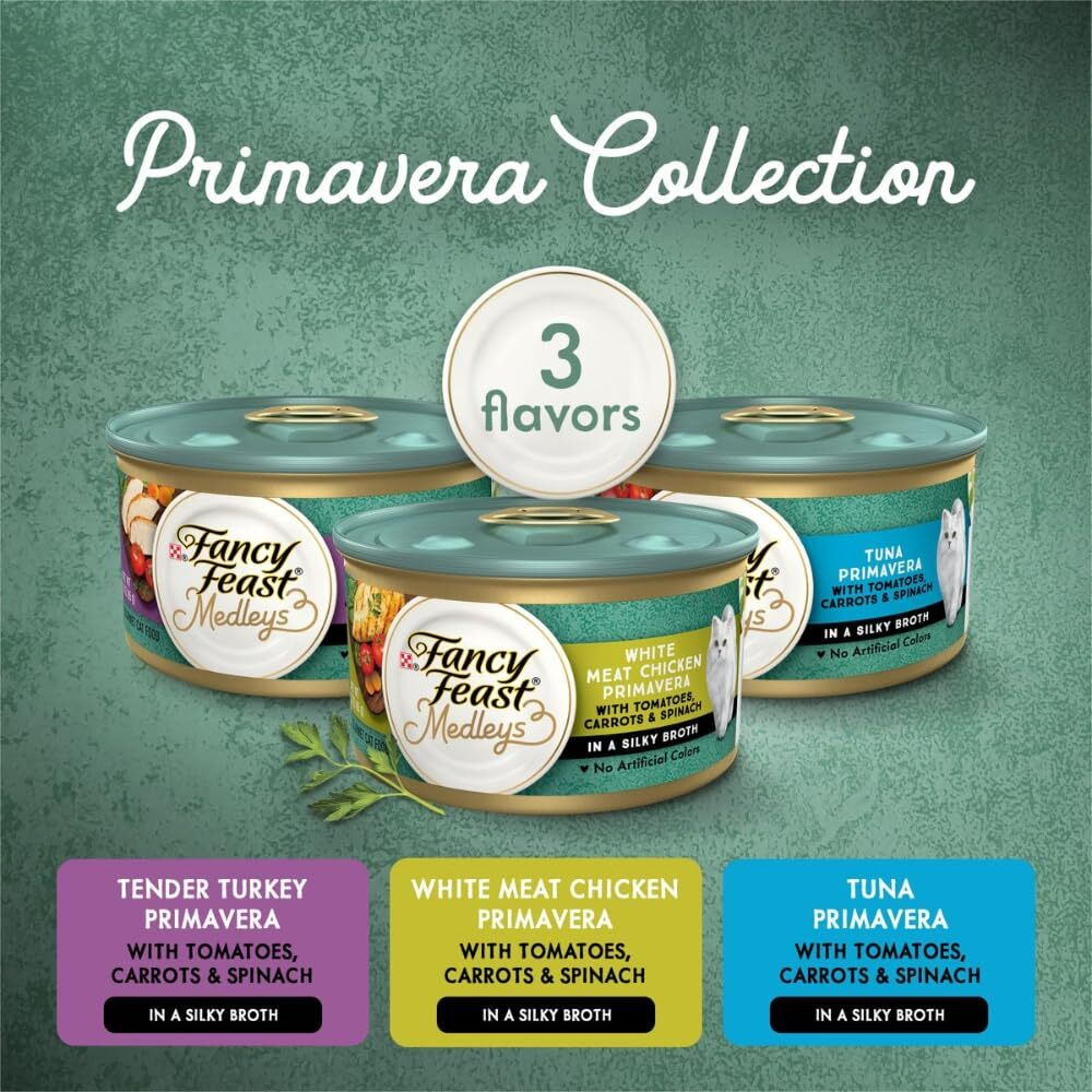 Fancy Feast Purina Elegant Medley, Primavera Collection, White Meat Chicken, Tender Turkey, And Tuna Flavors, Cat Food, (Case Of 2)