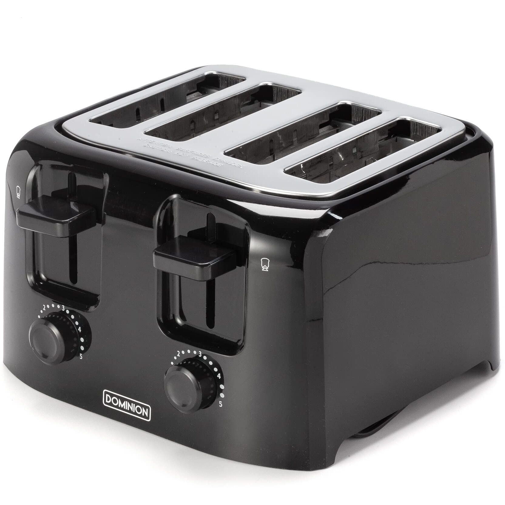 Dominion 4-Slice Toaster With Shade Control, Slide-Out Crumb Tray, Auto-Shutoff Cord Storage & Cool Wall, Toast Lift, Black