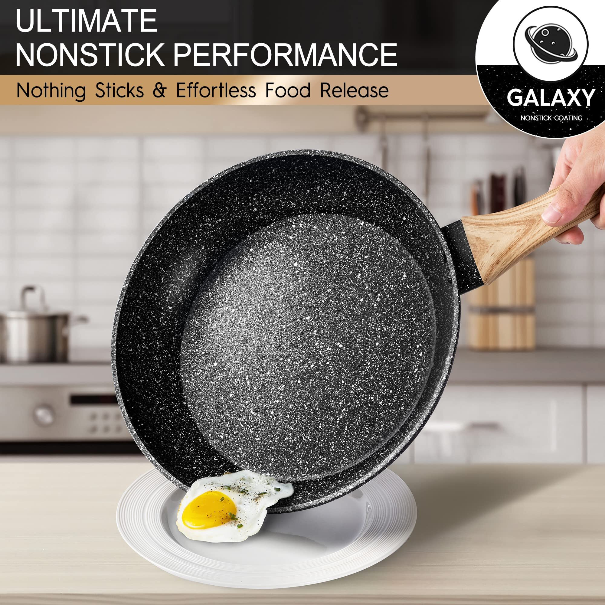 Michelangelo Nonstick Frying Pan With Lid, 12 Inch Frying Pan With Stone Coating, Large Frying Pan Granite With Bakelite Handle, Induction Compatible