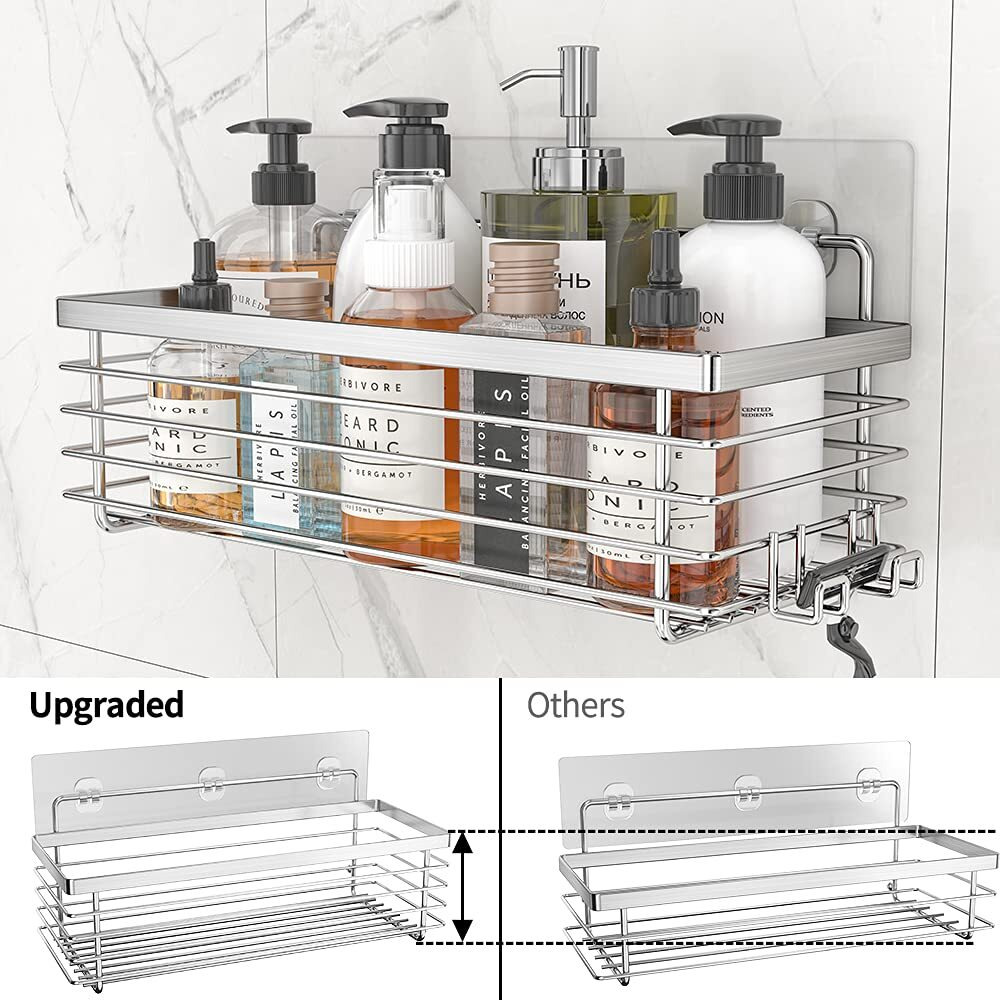 Odesign Shower Caddy 3 Pack-Shower Bathroom Shelves Rack,Rustproof Wall Mounted Sus304 Stainless Steel-No Drilling,Adhesive Shower Shelf Suction Cup Shower Basket Organizer-Silver