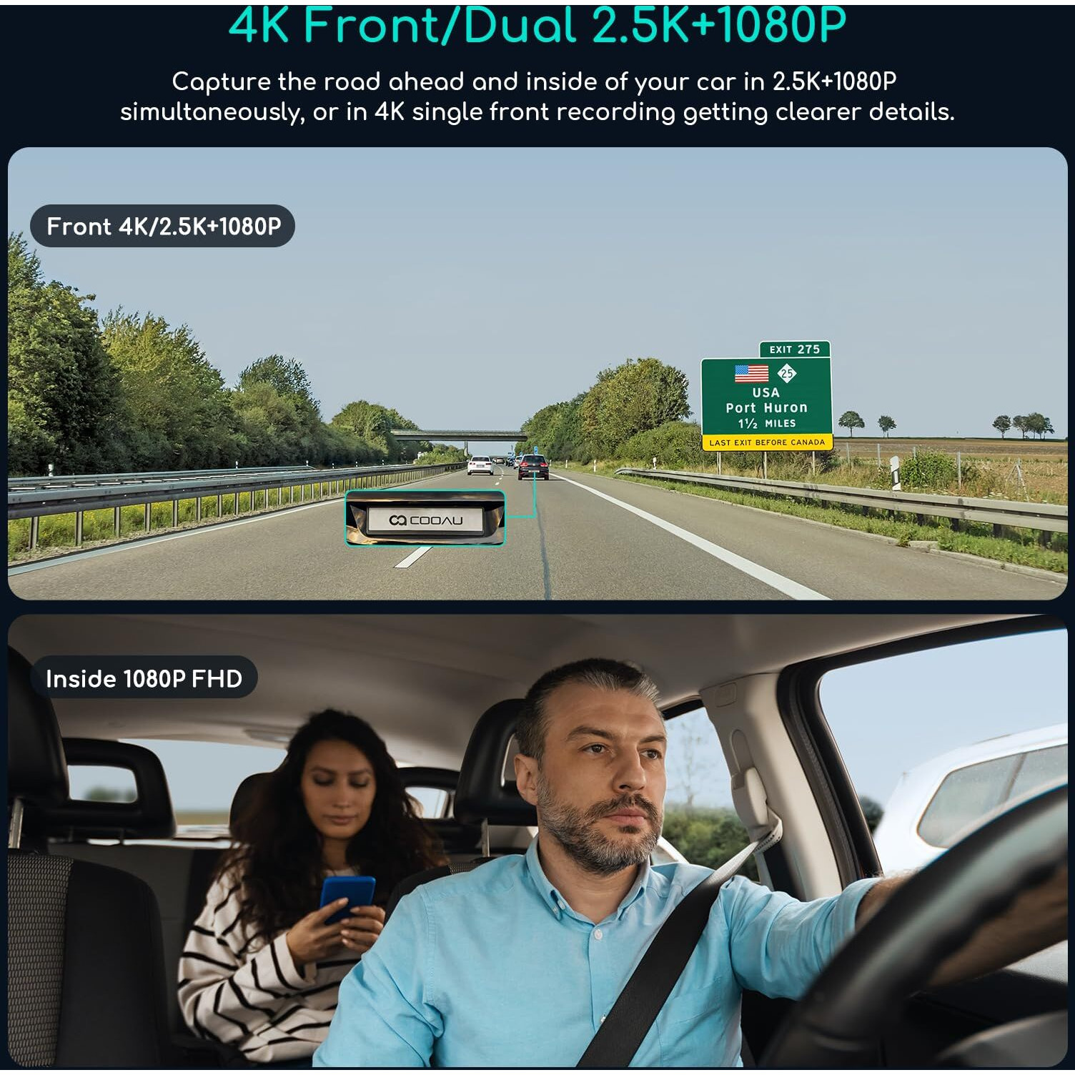 Cooau D30S 4K Dash Cam With Gps Wi-Fi, Front And Inside Dual 2.5K 1080P, Uber Car Camera With Infrared Night Vision, Supercapacitor, 4 Ir Leds, G-Sensor, Parking Mode, Loop Recording