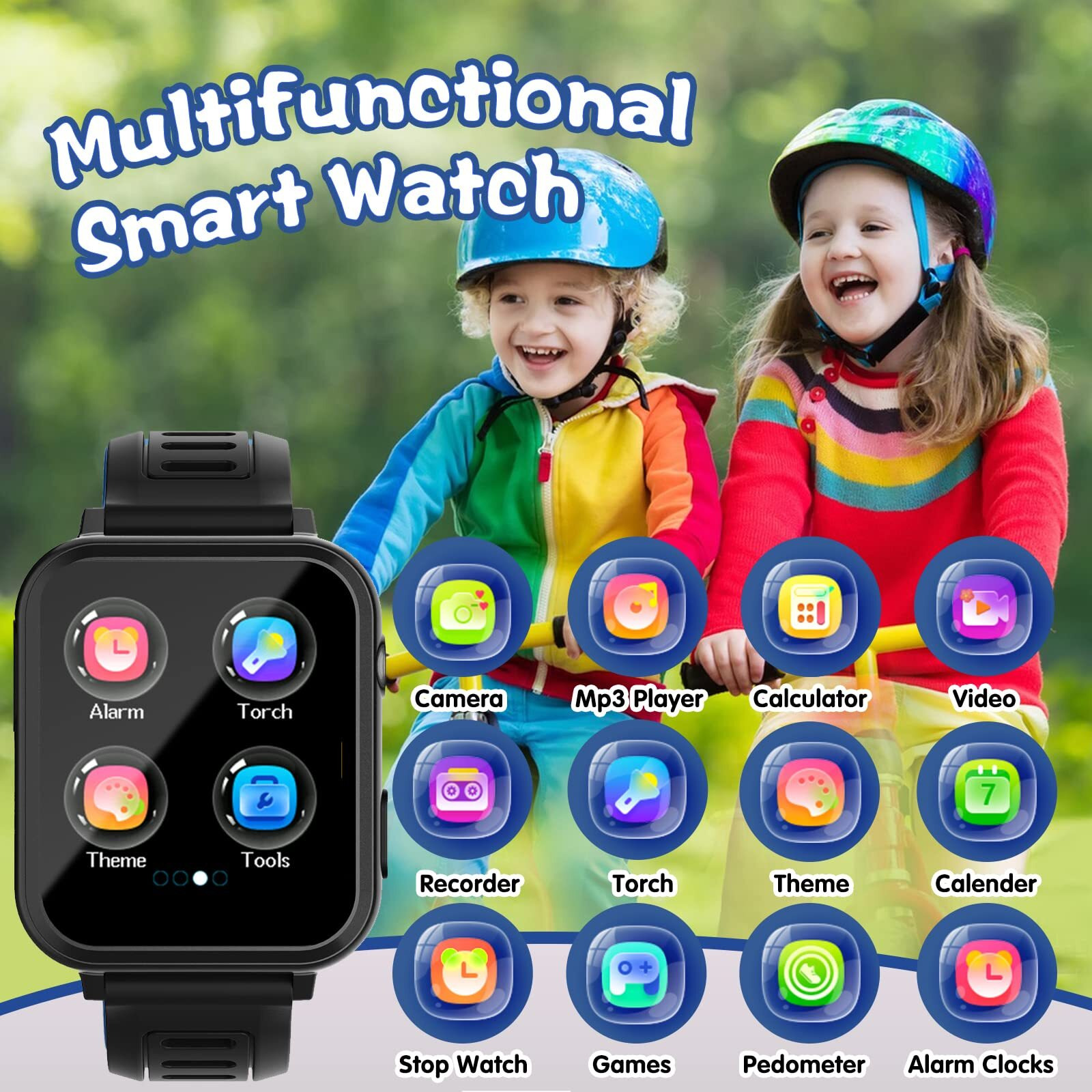 Sedzofan Smart Watch For Kids With 24 Puzzle Games Hd Touch Screen Camera Music Player Pedometer Alarm Clock Calculator Flashlight 12/24 Hr Kids Watches Gift For 4-12 Year Old Boys Toys For Kids