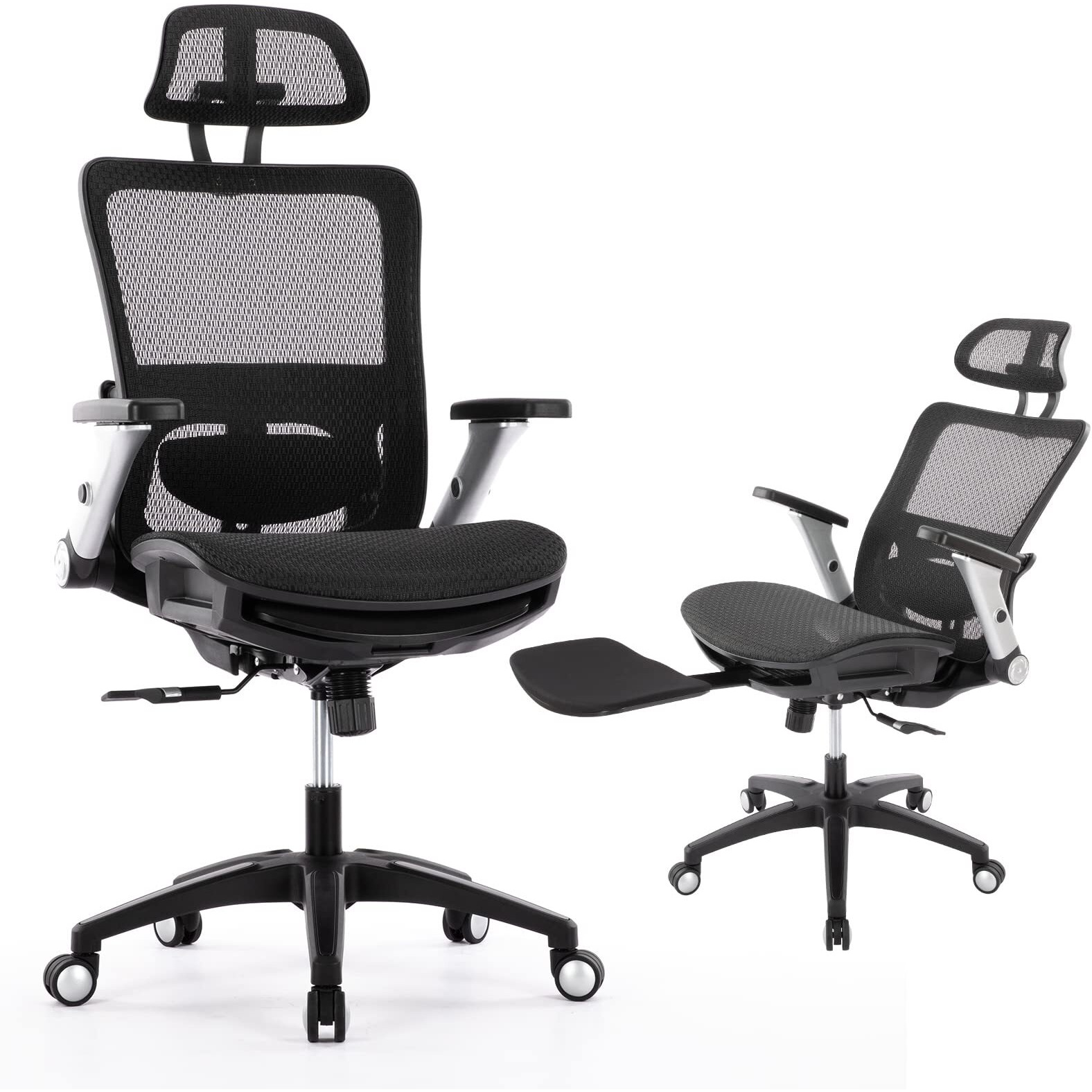 Colamy Ergonomic Mesh Office Chair With Footrest, High Back Computer Executive Desk Chair With Headrest And 4D Flip-Up Armrests, Adjustable Tilt Lock And Lumbar Support-Black