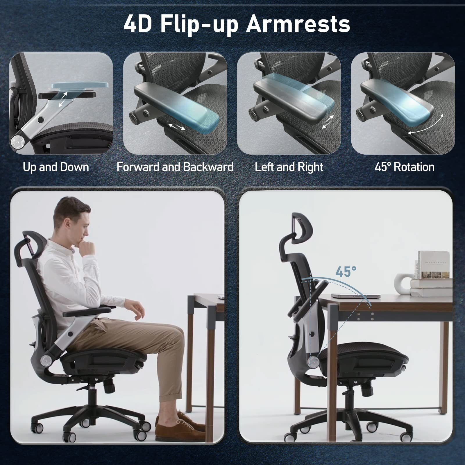 Colamy Ergonomic Mesh Office Chair With Footrest, High Back Computer Executive Desk Chair With Headrest And 4D Flip-Up Armrests, Adjustable Tilt Lock And Lumbar Support-Black