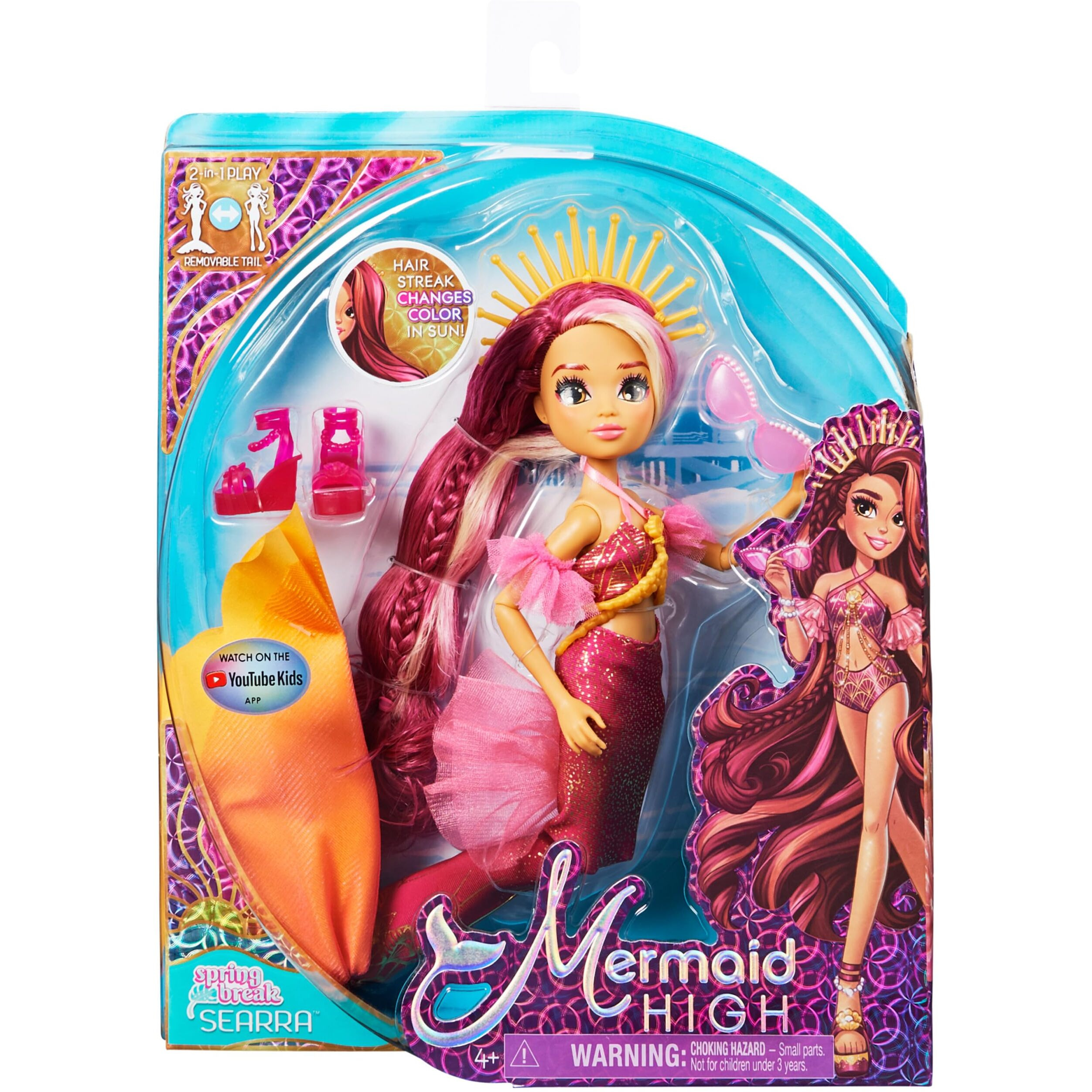 Mermaid High, Spring Break Searra Mermaid Doll & Accessories With Removable Tail And Color Change Hair Streak, Kids Toys For Girls Ages 4 And Up