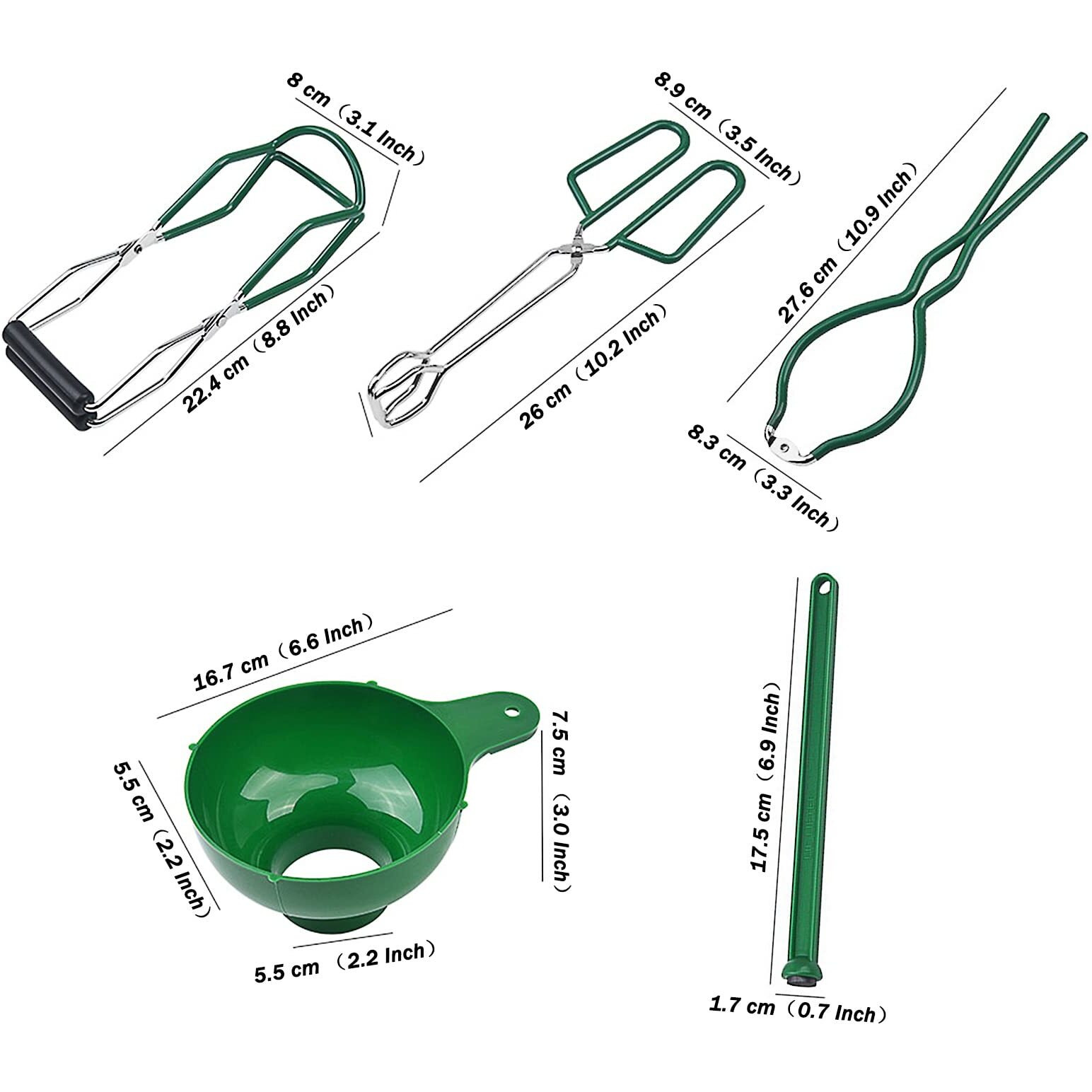 5Pcs Canning Supplies Canning Kit, Canning Essentials Set Include Tongs, Wide Mouth Funnel, Jar Lifter, Jar Wrench, Magnetic Lid Lifter, Stainless Steel Anti-Scald Clip Suit (Green)