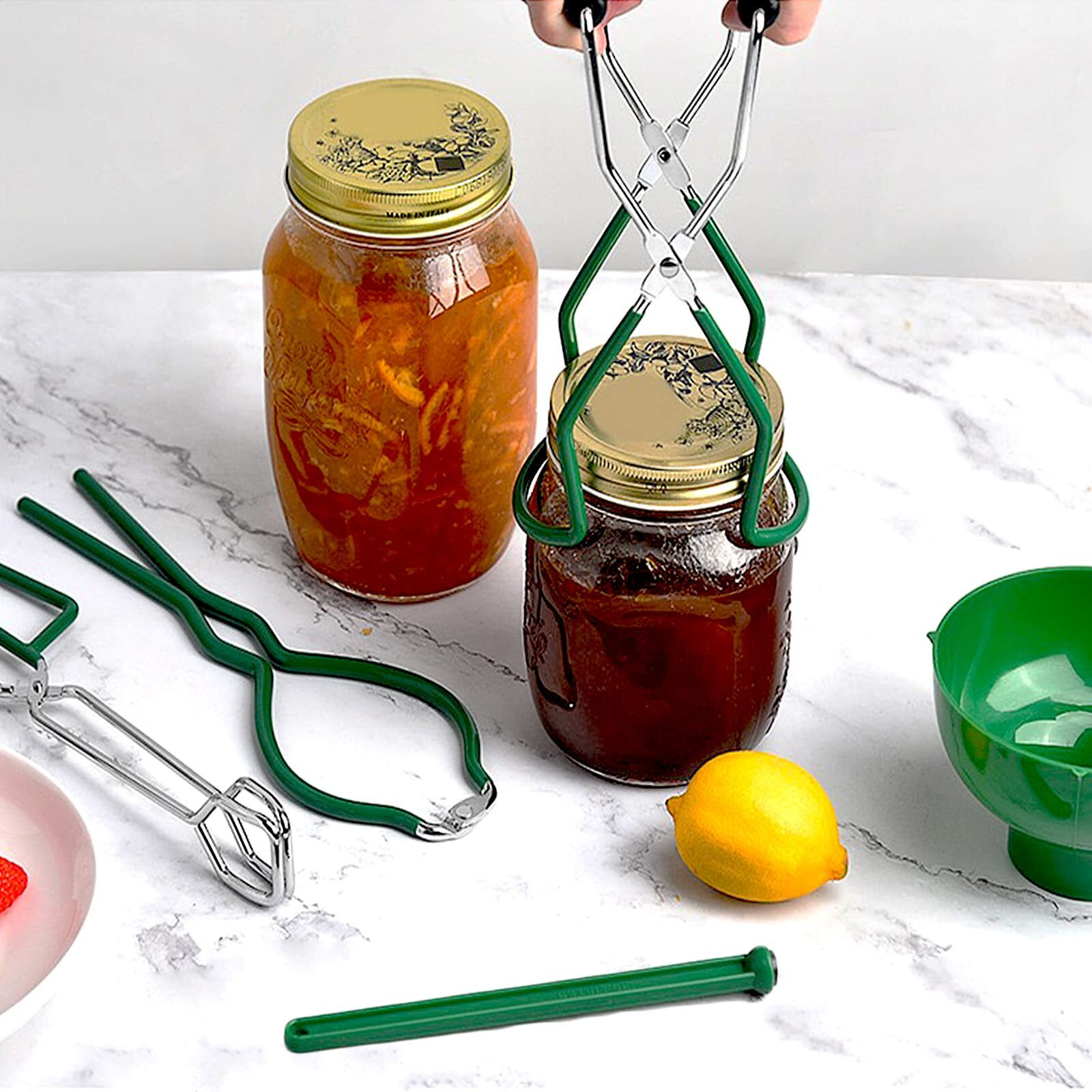 5Pcs Canning Supplies Canning Kit, Canning Essentials Set Include Tongs, Wide Mouth Funnel, Jar Lifter, Jar Wrench, Magnetic Lid Lifter, Stainless Steel Anti-Scald Clip Suit (Green)