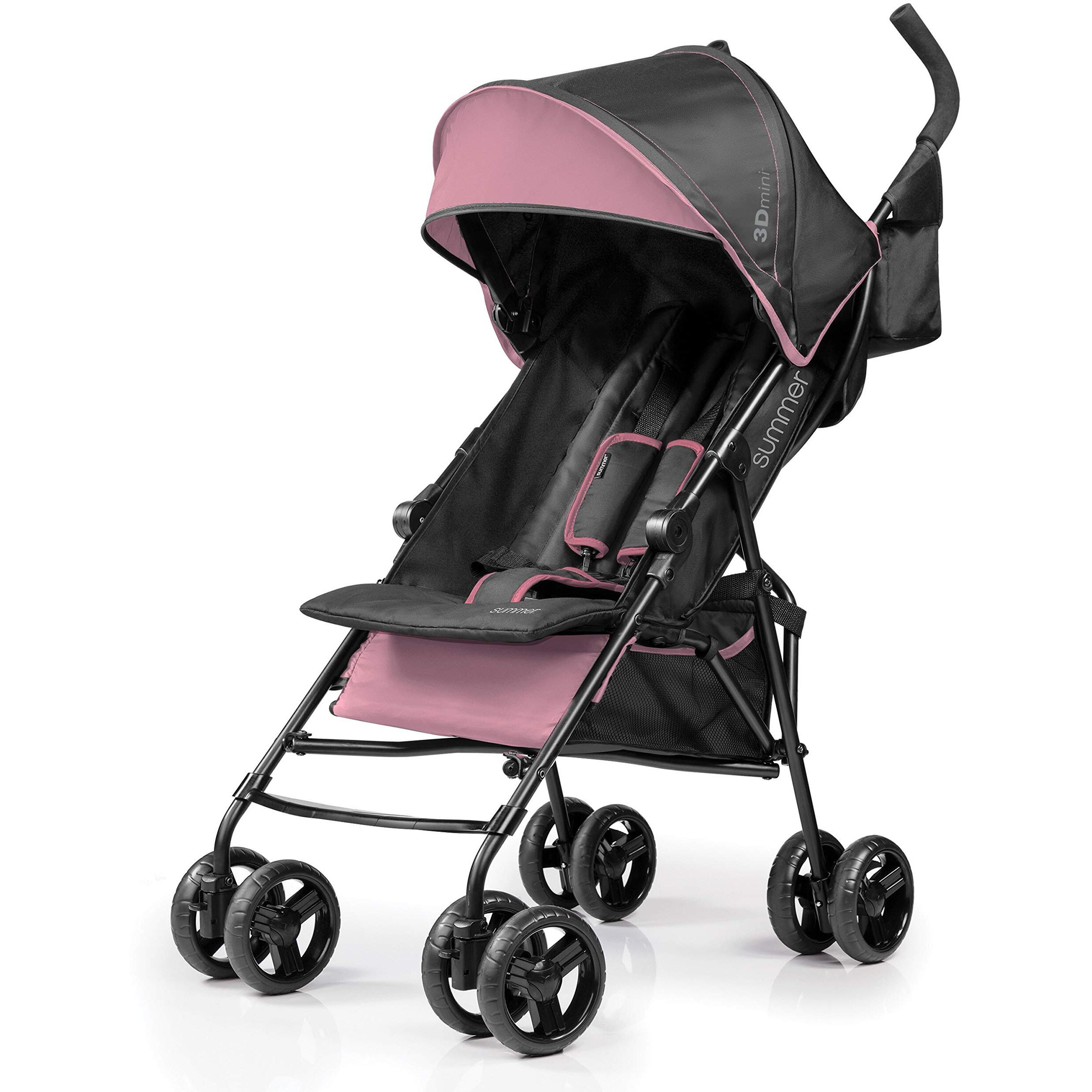 Summer Infant 3Dmini Convenience Stroller, Pink - Lightweight Stroller With Compact Fold, Multi-Position Recline, Canopy With Pop Out Sun Visor And More - Umbrella Stroller For Travel