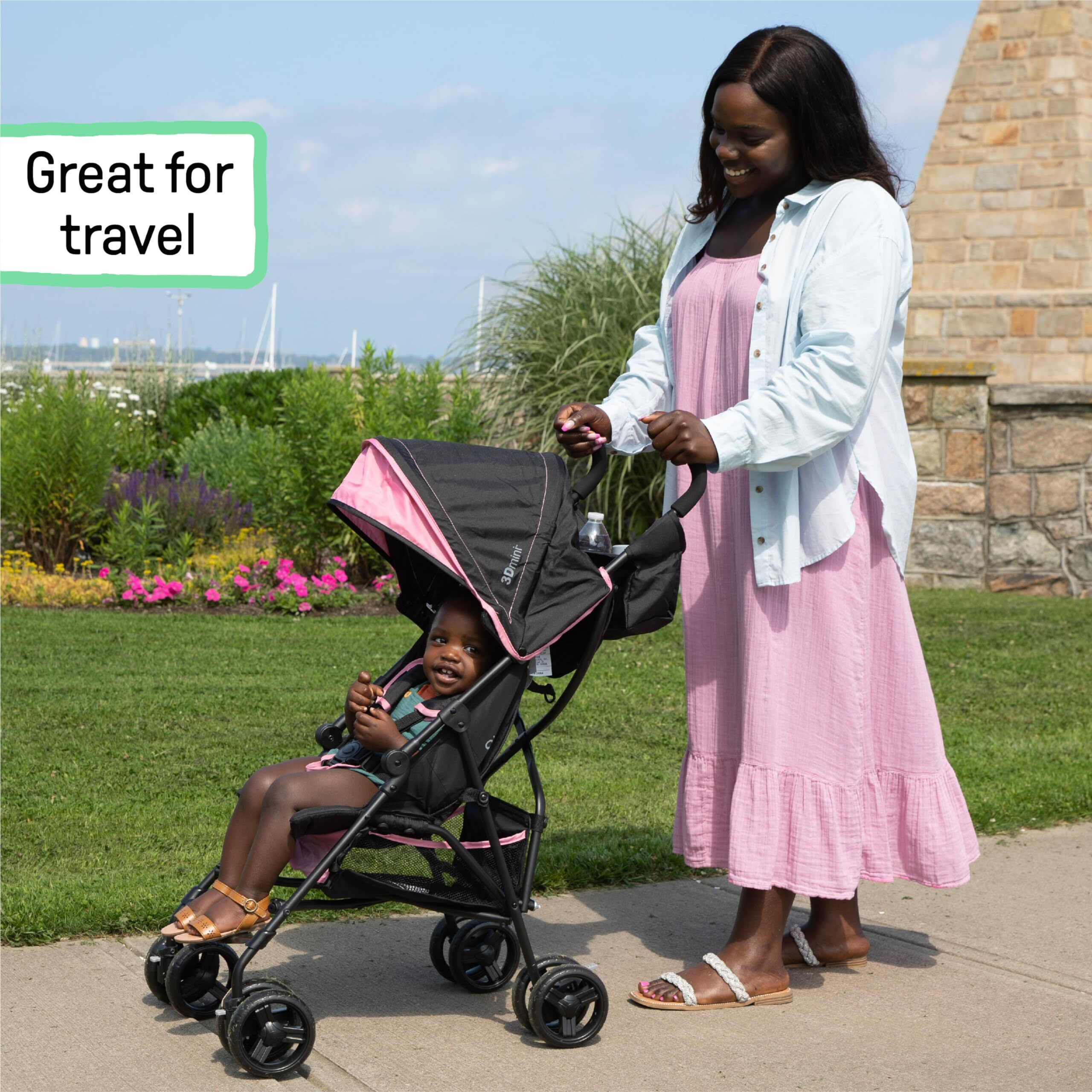 Summer Infant 3Dmini Convenience Stroller, Pink - Lightweight Stroller With Compact Fold, Multi-Position Recline, Canopy With Pop Out Sun Visor And More - Umbrella Stroller For Travel