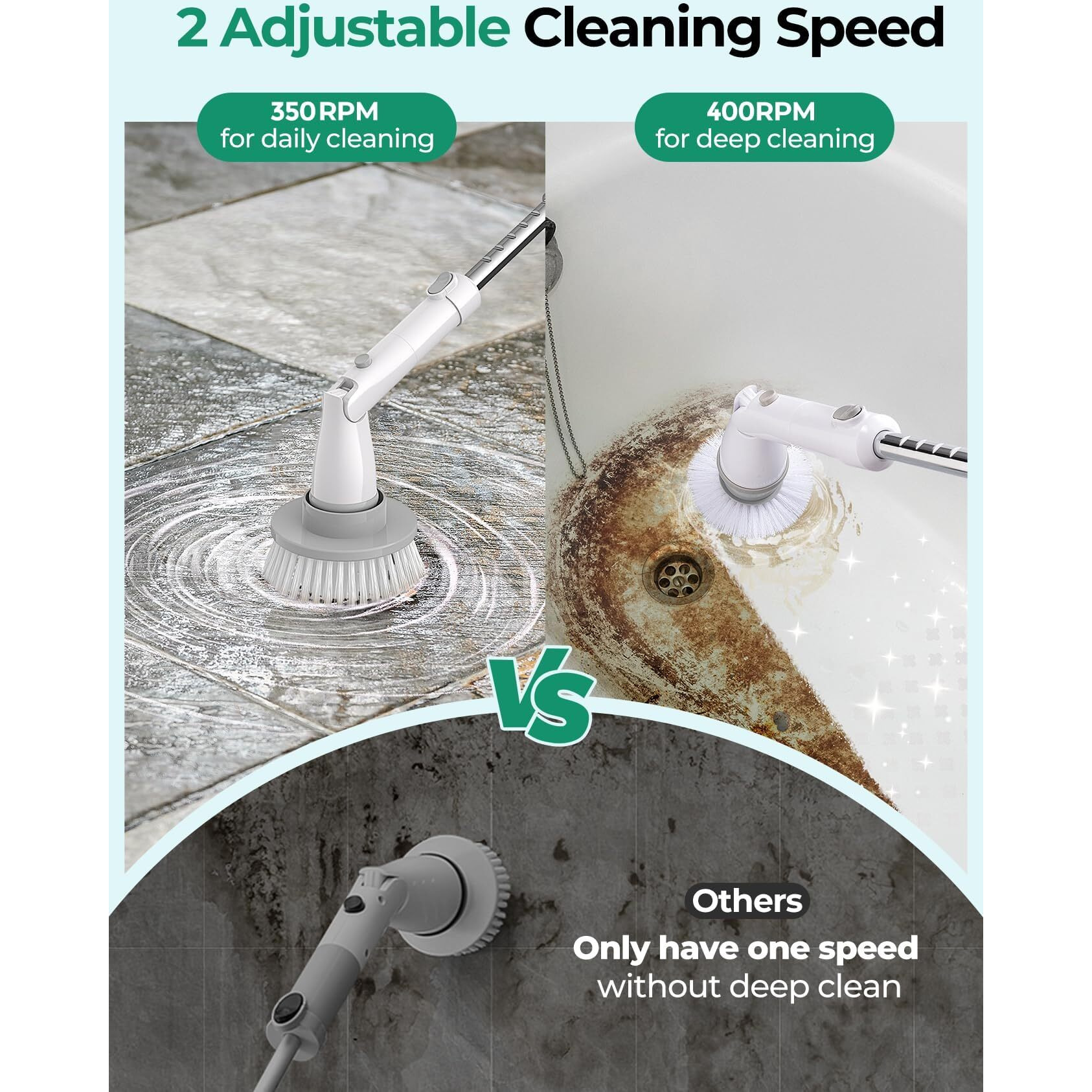 Khelfer Electric Spin Scrubber Kh8, 2024 Upgrade Cordless Shower Scrubber 8 Replacement Head, 1.5H Bathroom Scrubber Dual Speed, Shower Cleaning Brush With Extension Arm For Bathtub Tile Floor