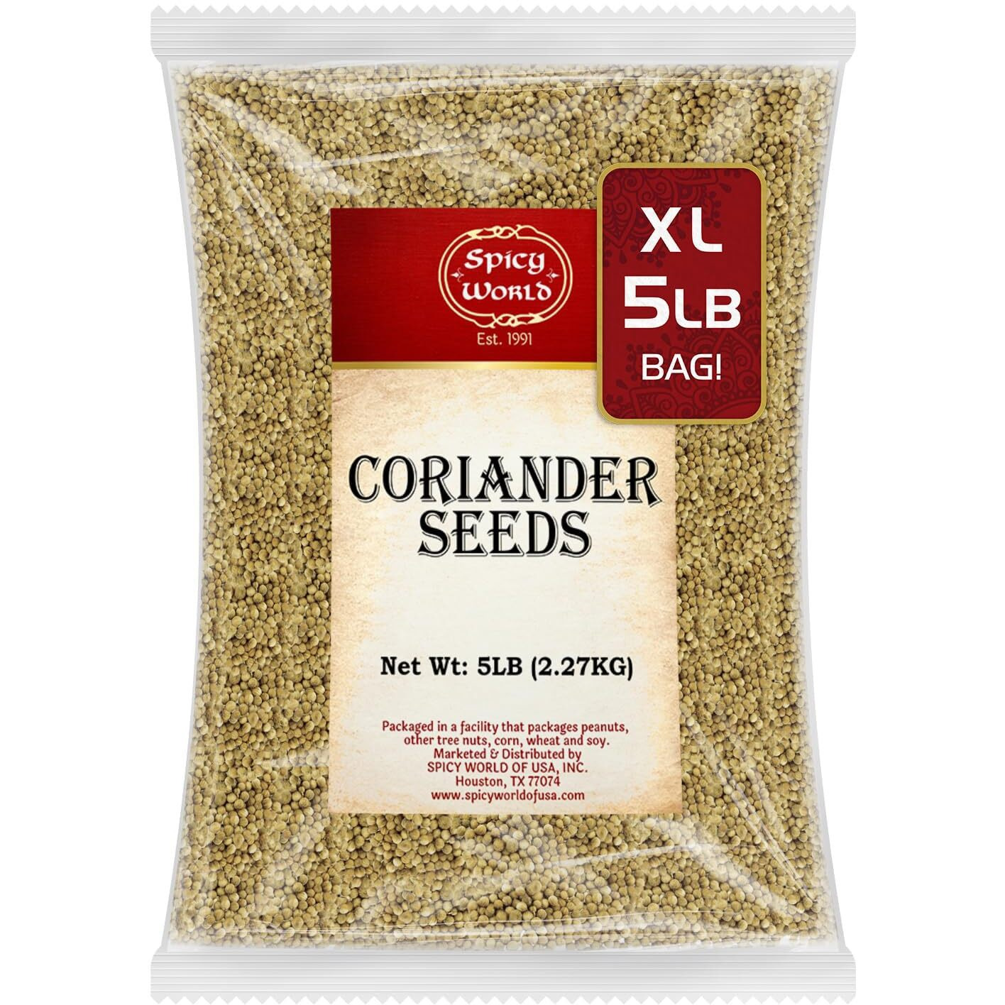 Spicy World Coriander Seeds 5 Pounds Bulk - Pure Indian Spice
