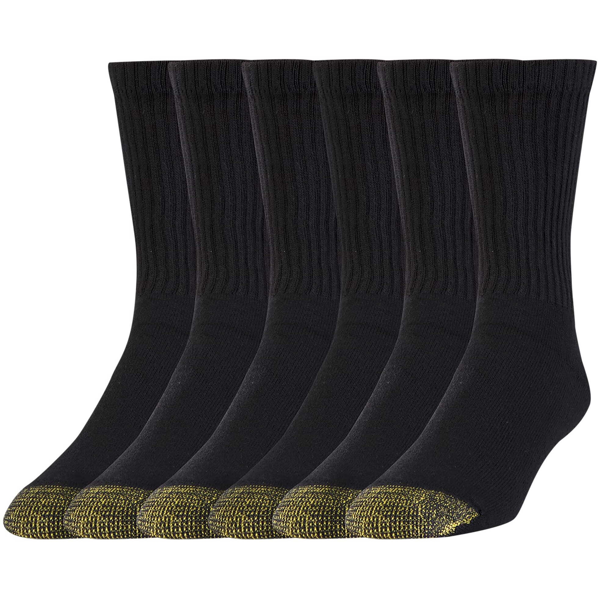Goldtoe Men's Cotton Blend Athletic Crew Socks, 6-Pairs, Black, Shoe Size 6-12.5