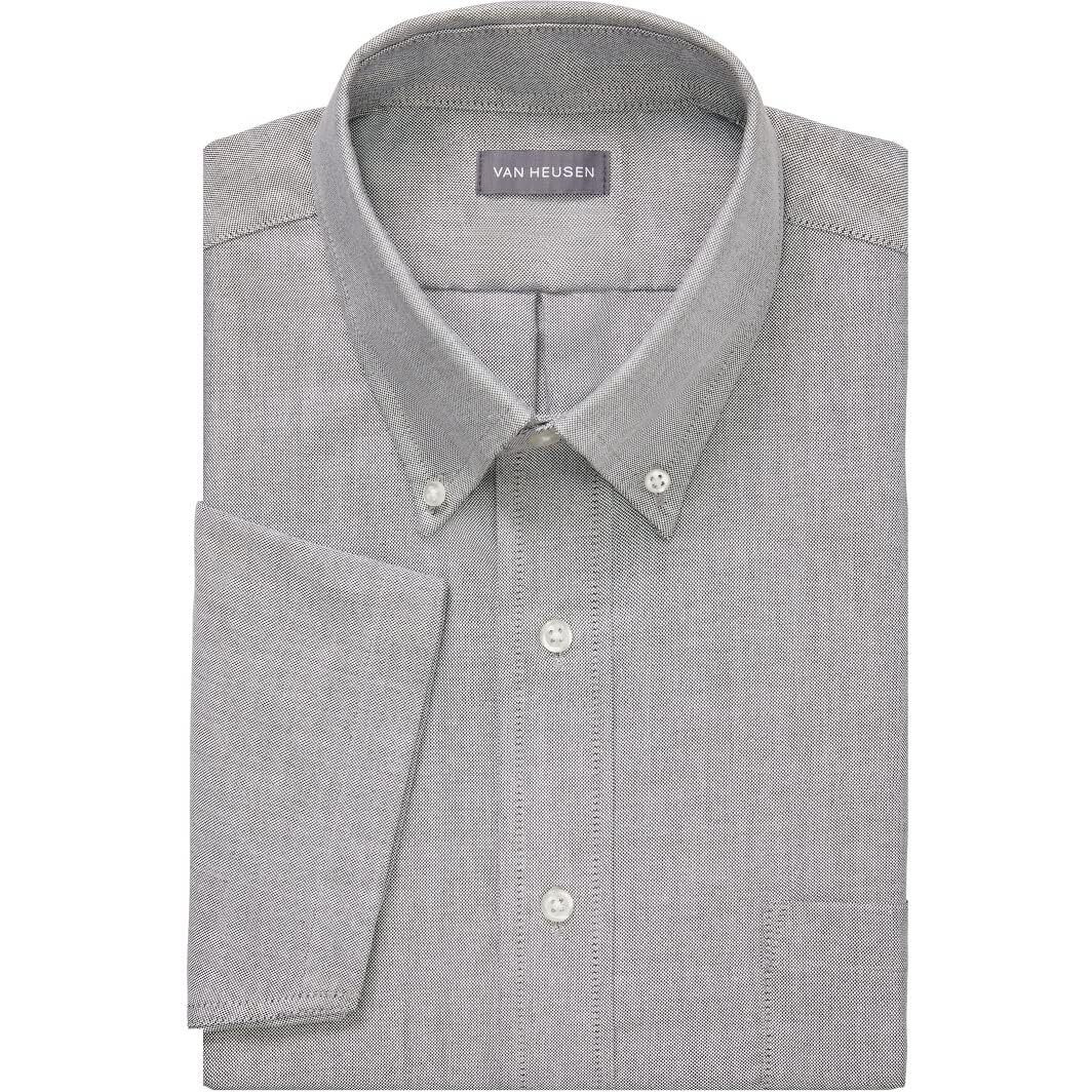Van Heusen Men's Short Sleeve Dress Shirt Regular Fit Oxford Solid, Greystone, 17.5""-18"" Neck