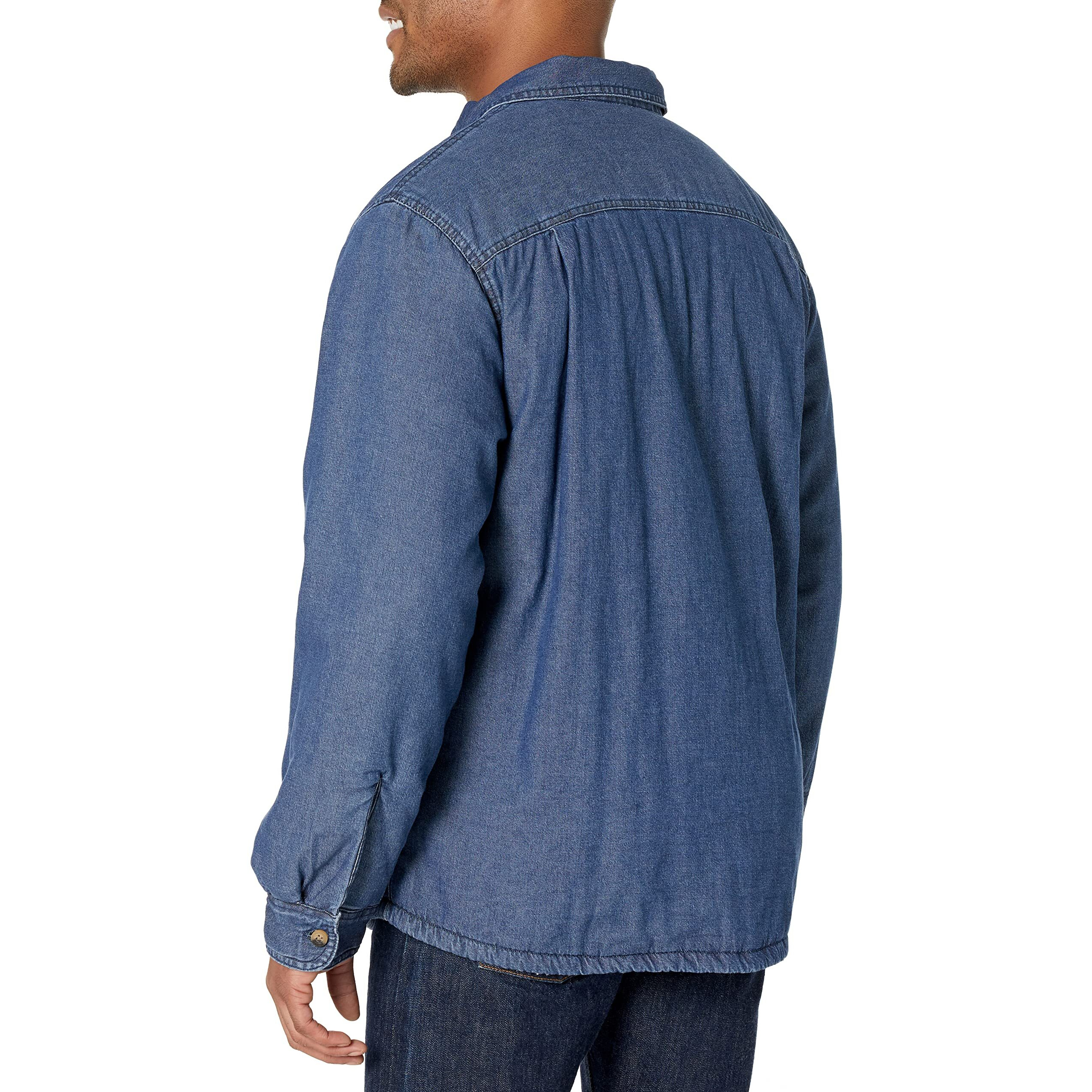 Wrangler Authentics Men's Long Sleeve Sherpa Lined Shirt Jacket, Indigo, Large