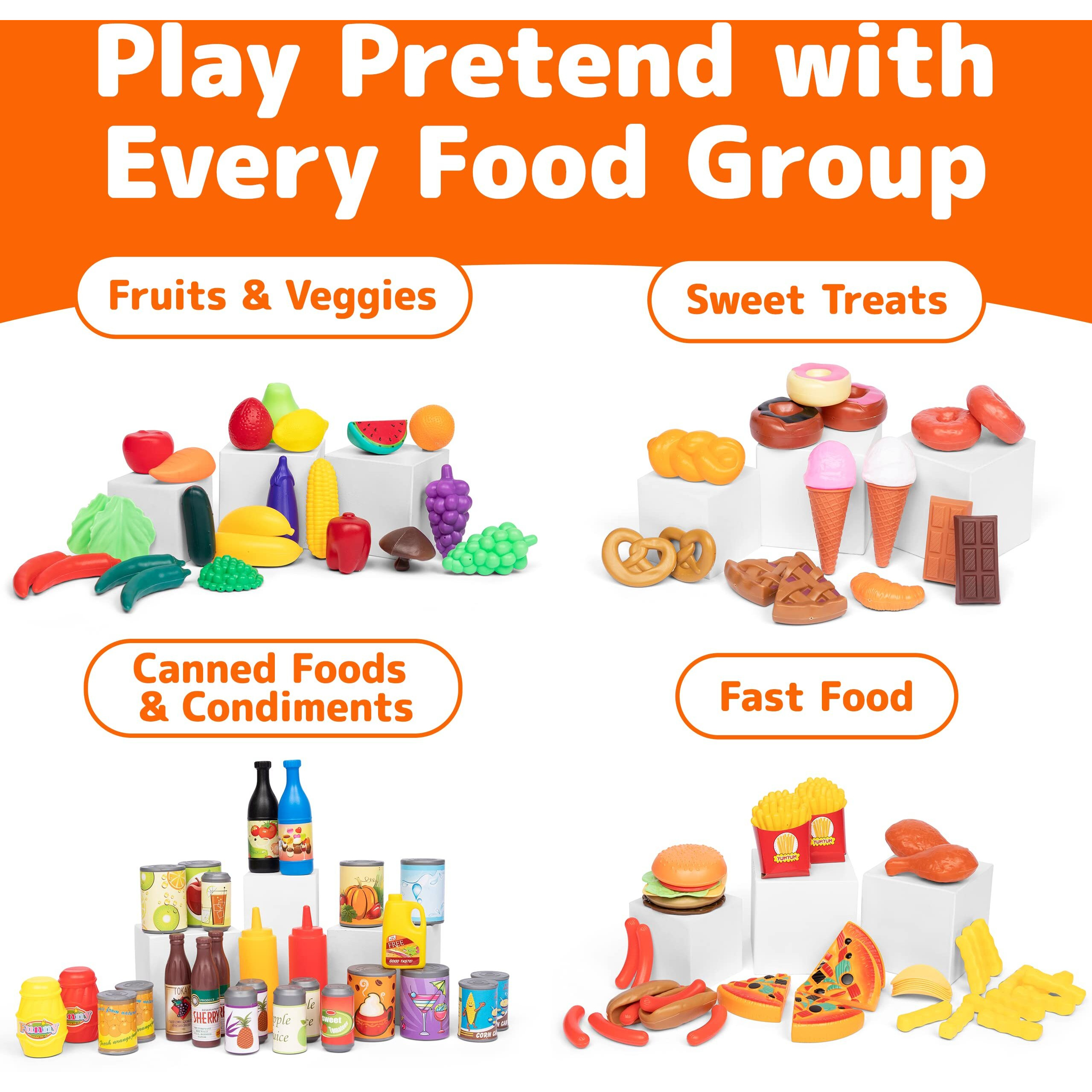 Jaxojoy 122 Piece Pretend Play Food Set For Kids - Toy Food For Kids Kitchen Set, Pretend Play Kitchen Food, Kids Kitchen Accessories Set