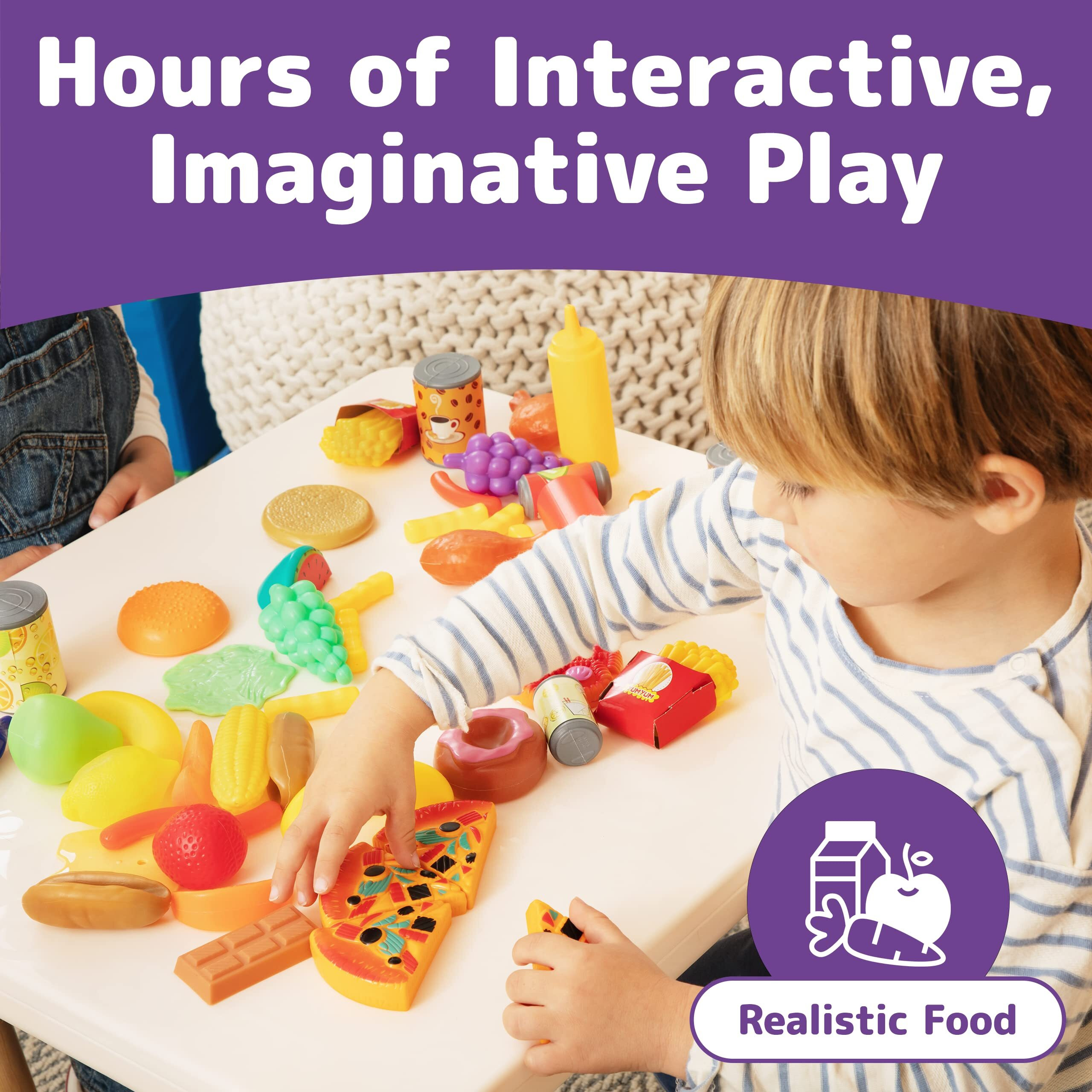 Jaxojoy 122 Piece Pretend Play Food Set For Kids - Toy Food For Kids Kitchen Set, Pretend Play Kitchen Food, Kids Kitchen Accessories Set