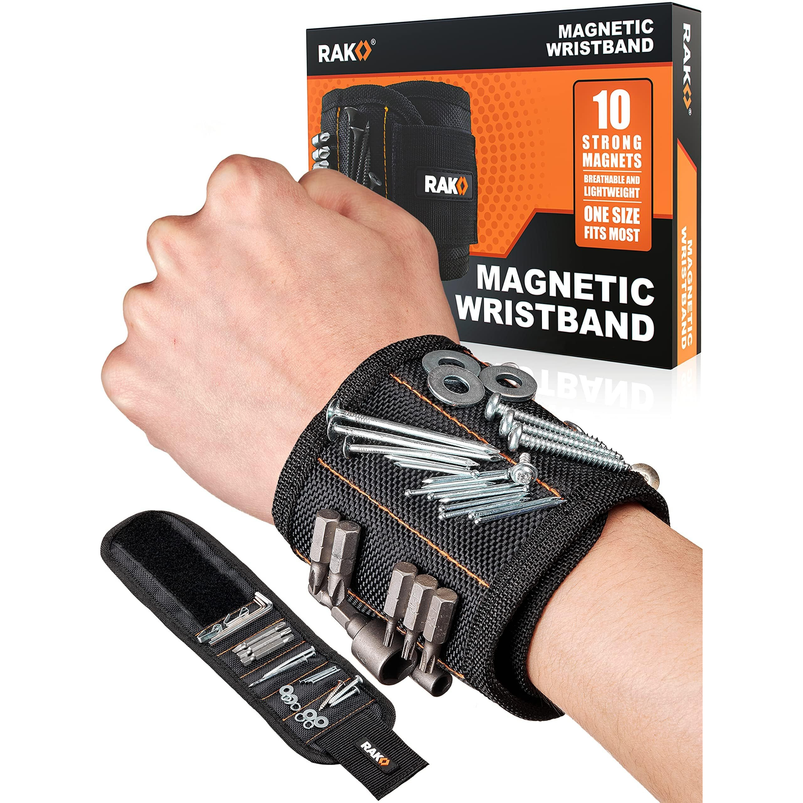 Rak Magnetic Wristband For Holding Screws, Nails And Drill Bits For Men - Made From Premium Ballistic Nylon With Lightweight Powerful Magnets For Dad, Husband, Grandpa, Handyman