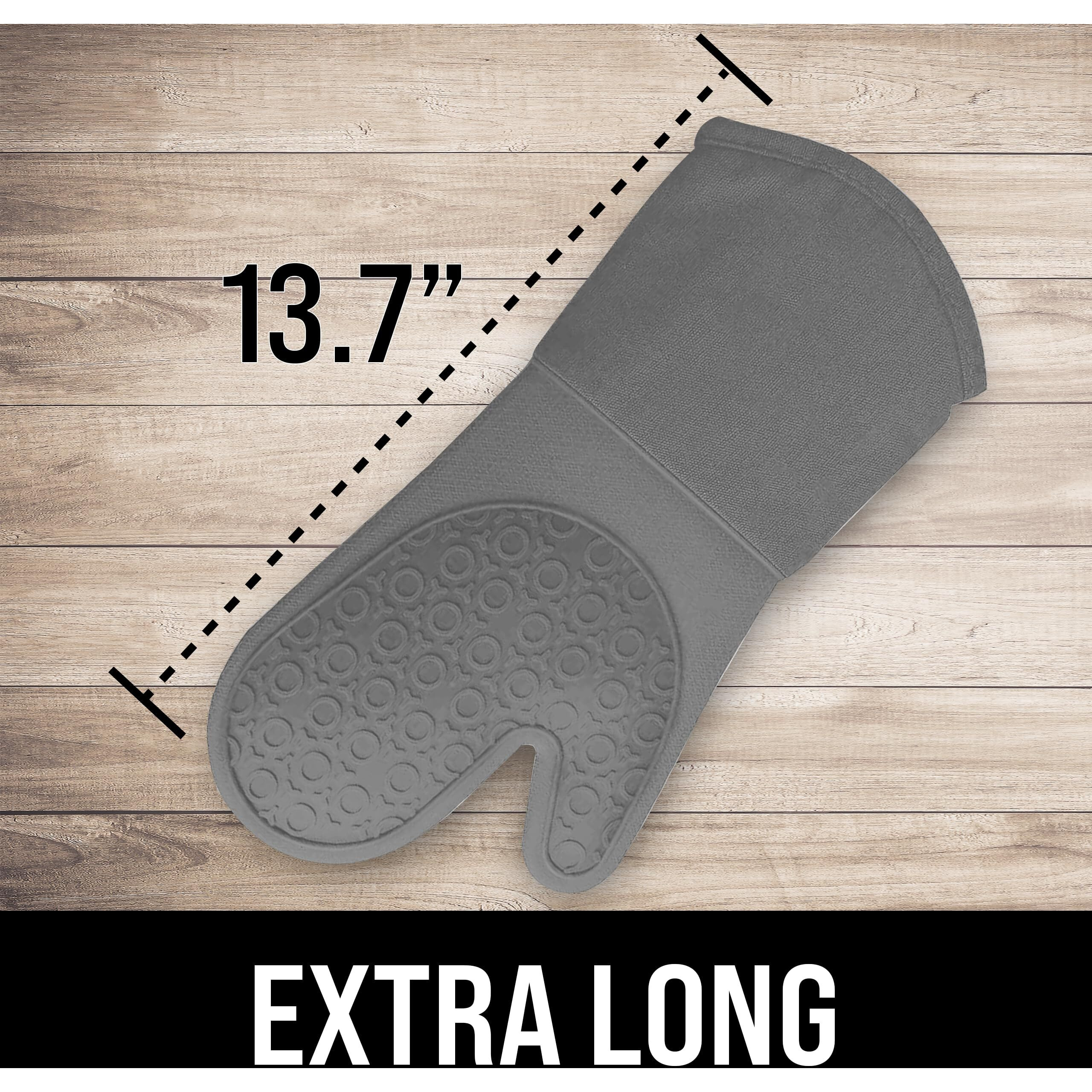 Homwe Silicone Oven Mitt, Oven Mitts With Quilted Liner, Heat Resistant Pot Holders, Slip Resistant Flexible Oven Gloves, Gray, 1 Pair, 13.7 Inch