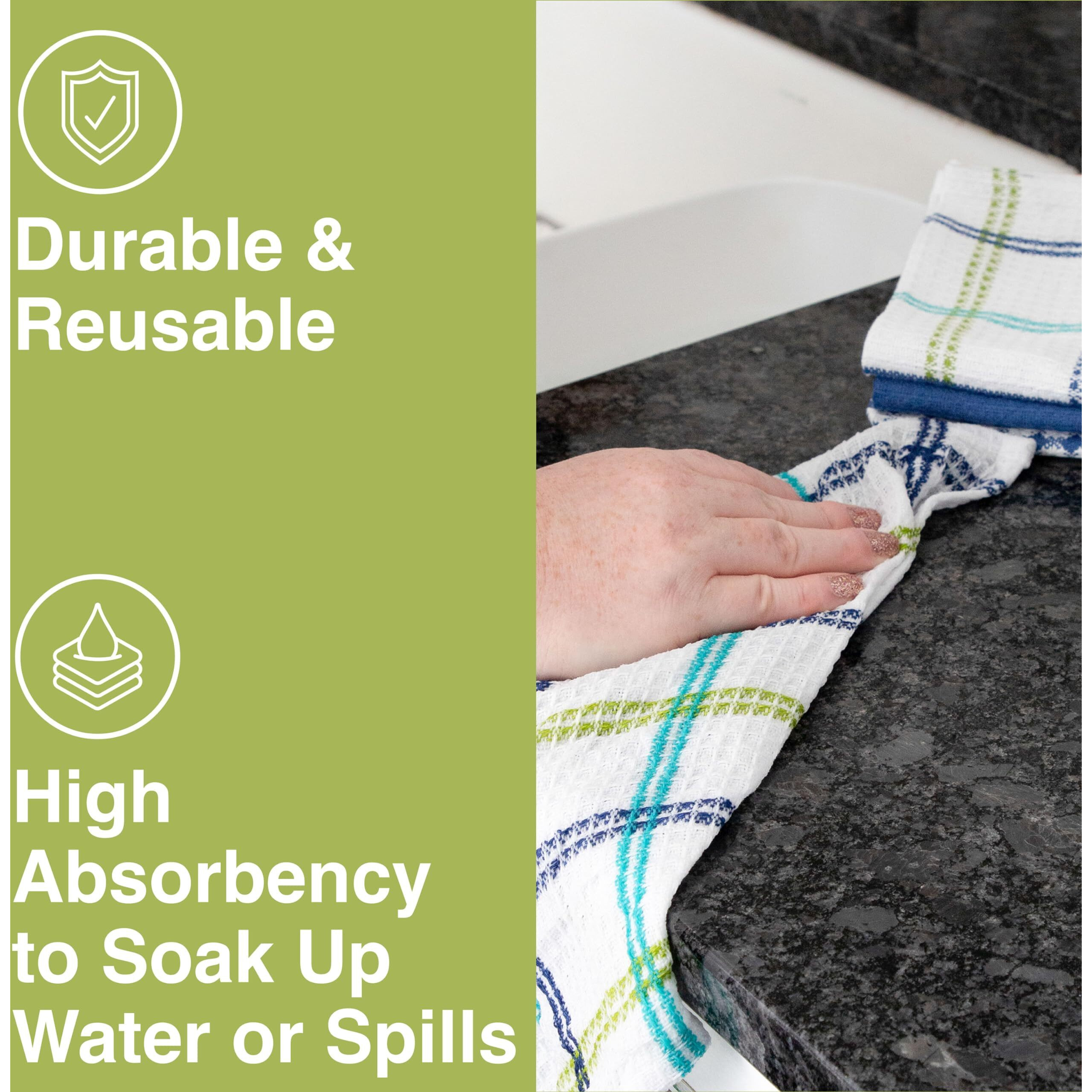 T-Fal Premium Waffle Dish Cloths Highly Absorbent, Super Soft - 100% Cotton, 12"&quotX13"" Flat Waffle Dish Cloth For Cleaning & Drying, (4-Pack), Cool