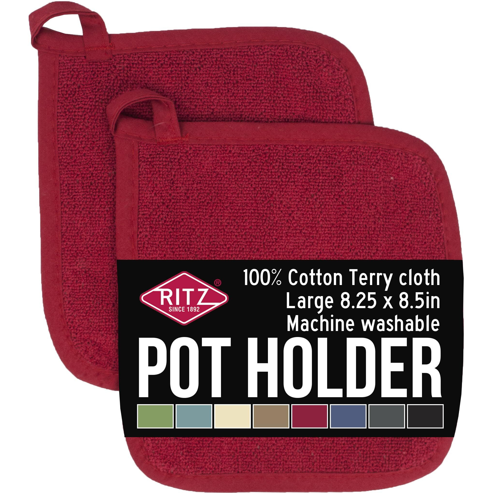 Ritz Terry Potholder & Hot Pad Unparalleled Heat Resistant, Durable 100% Cotton - Ergonomically Designed For Optimal Grip - Easy-Care Machine Washable - Perfect For Your Kitchen - Paprika Red, 2-Pk