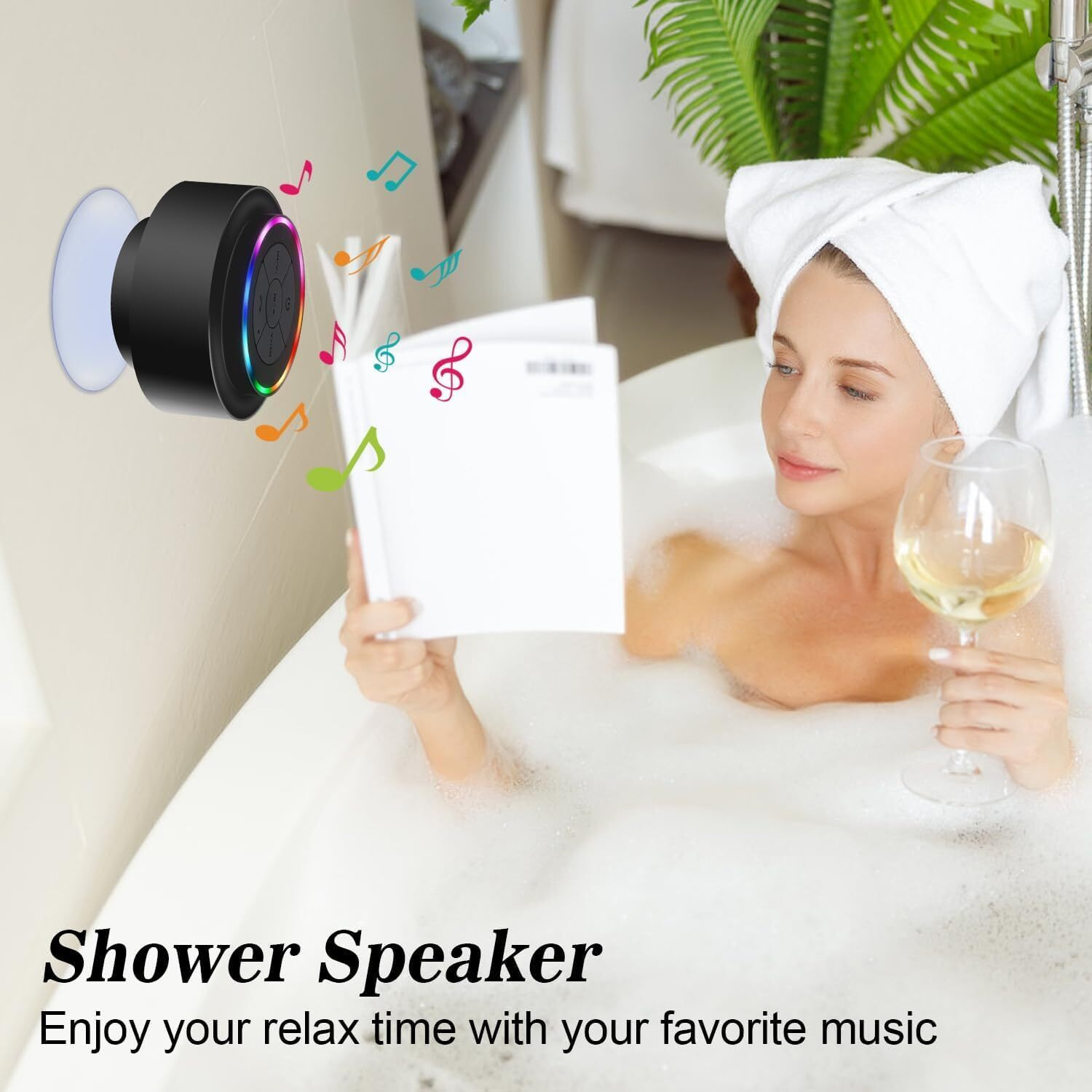 Haissky Bluetooth Shower Speakers, Portable Wireless Speaker With Suction Cup, Ip67 Waterproof Speaker With Led Light, Pairs Easily To Phones, Tablets, Computer, Gift For Men & Women