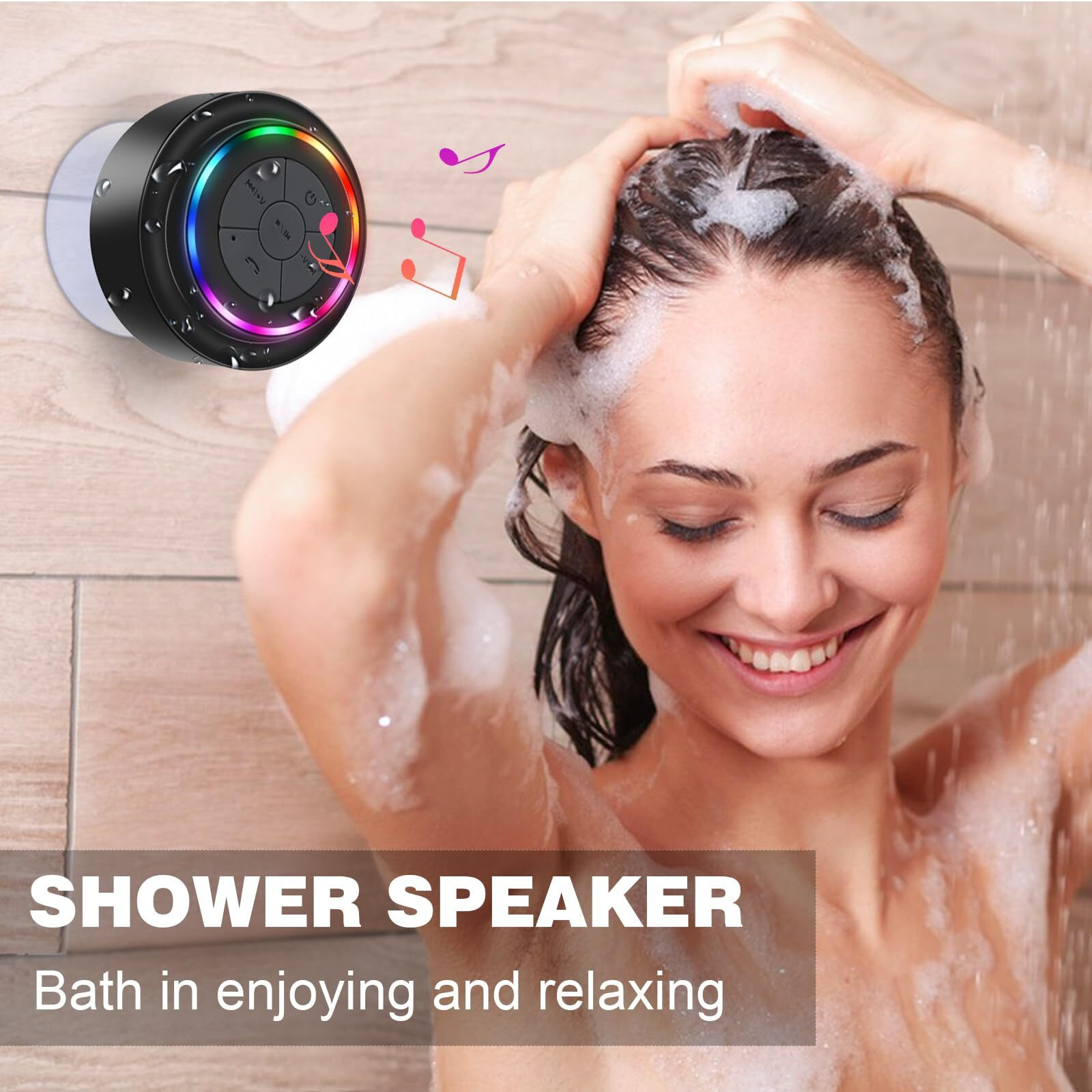 Haissky Bluetooth Shower Speakers, Portable Wireless Speaker With Suction Cup, Ip67 Waterproof Speaker With Led Light, Pairs Easily To Phones, Tablets, Computer, Gift For Men & Women