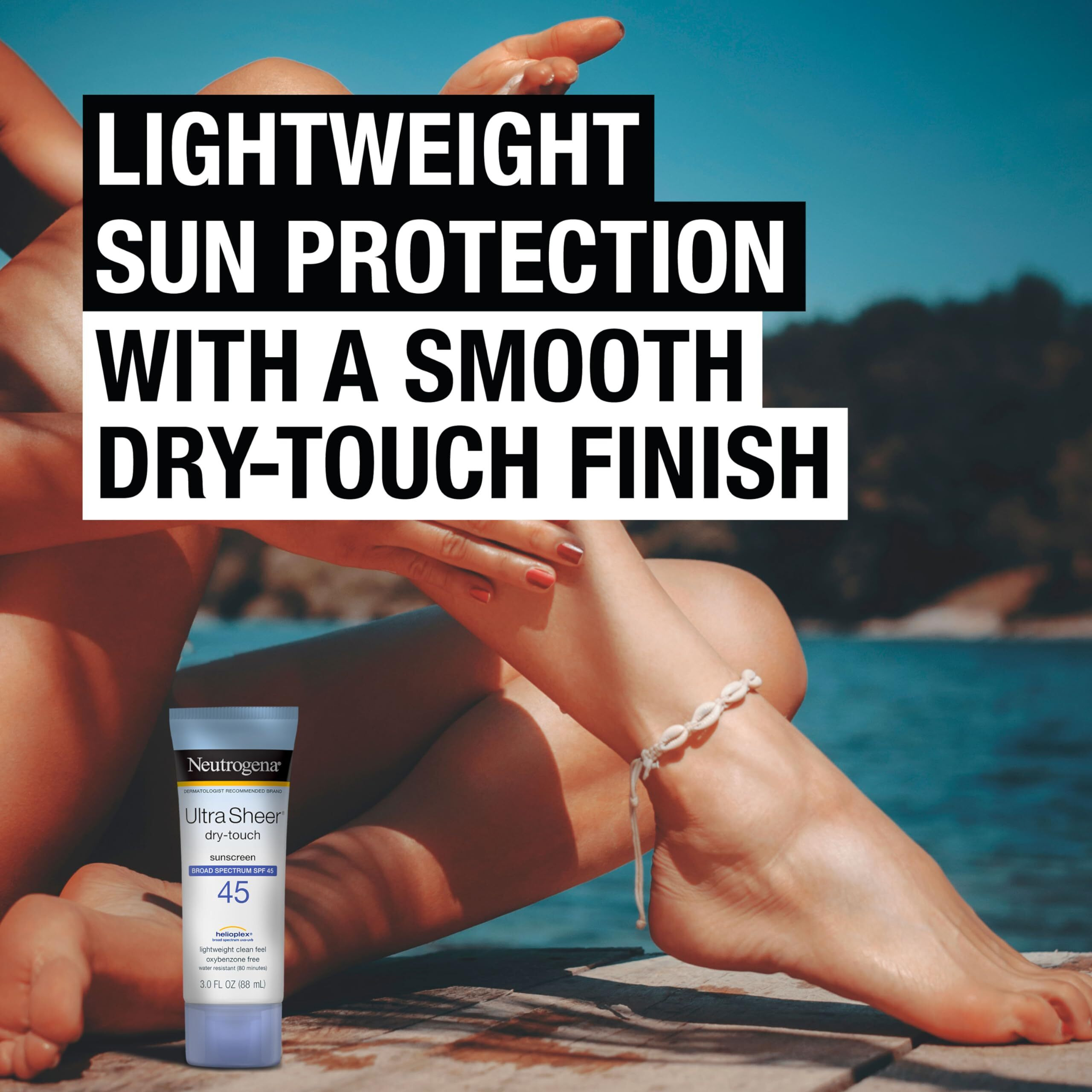 Neutrogena Ultra Sheer Dry-Touch Water Resistant And Non-Greasy Sunscreen Lotion With Broad Spectrum Spf 45, Tsa-Compliant Travel Size, 3 Fl Oz, Pack Of 2, 6 Fl Oz