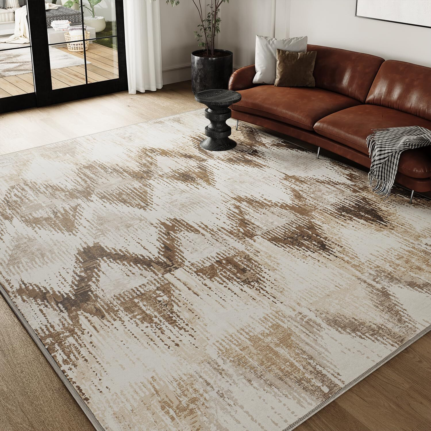 Cocoer Outdoor Rug -Quick Dry Indoor Outdoor Area Rug-Brown Rugs For Living Room-Absorbent Patio Rug-Non Slip Outdoor Carpet-Morocco Washable Rug-Room Decor For Balcony Deck