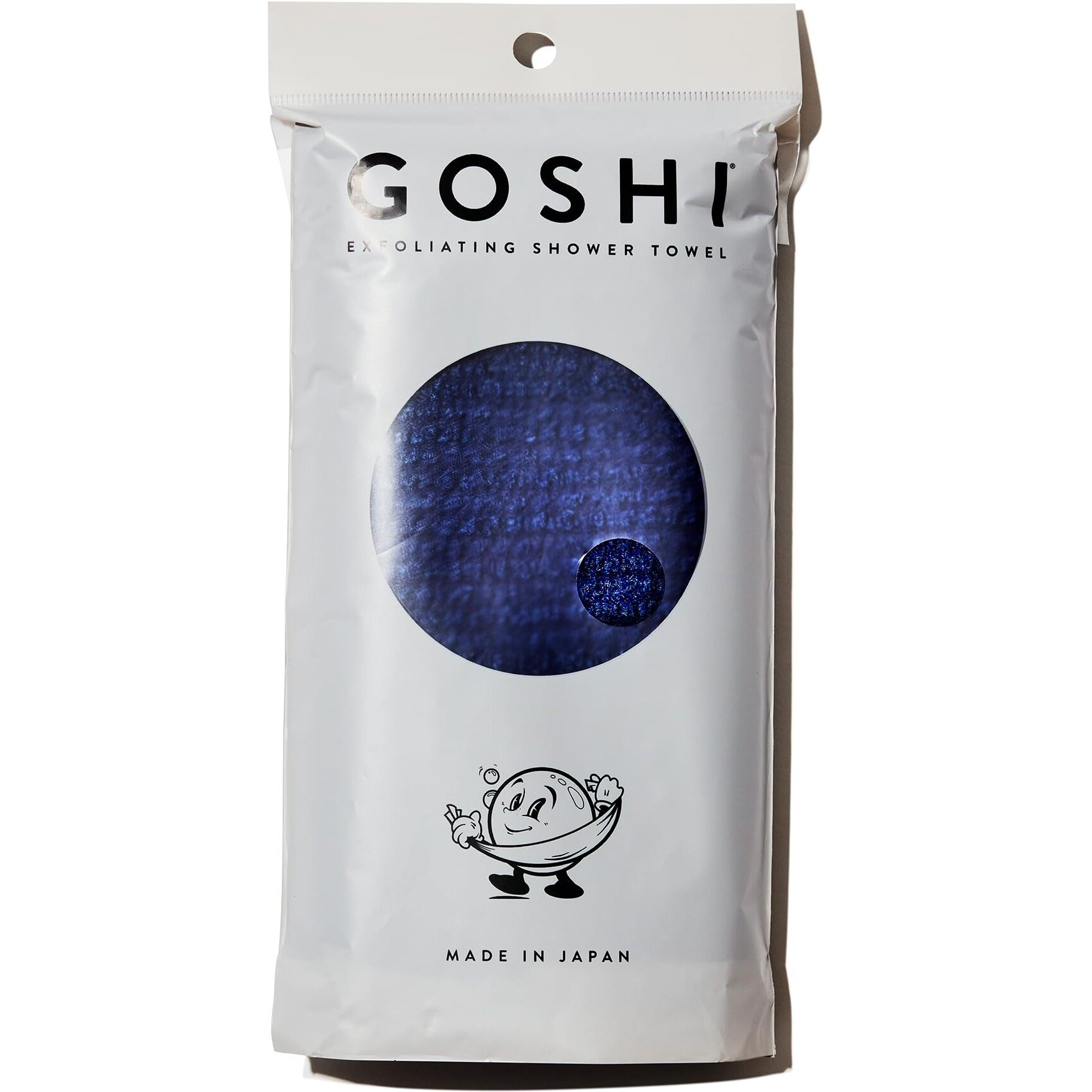 Goshi Exfoliating Shower Towel - Rip-Resistant Exfoliating Washcloth For All Skin Types - Indigo Blue - Made In Japan