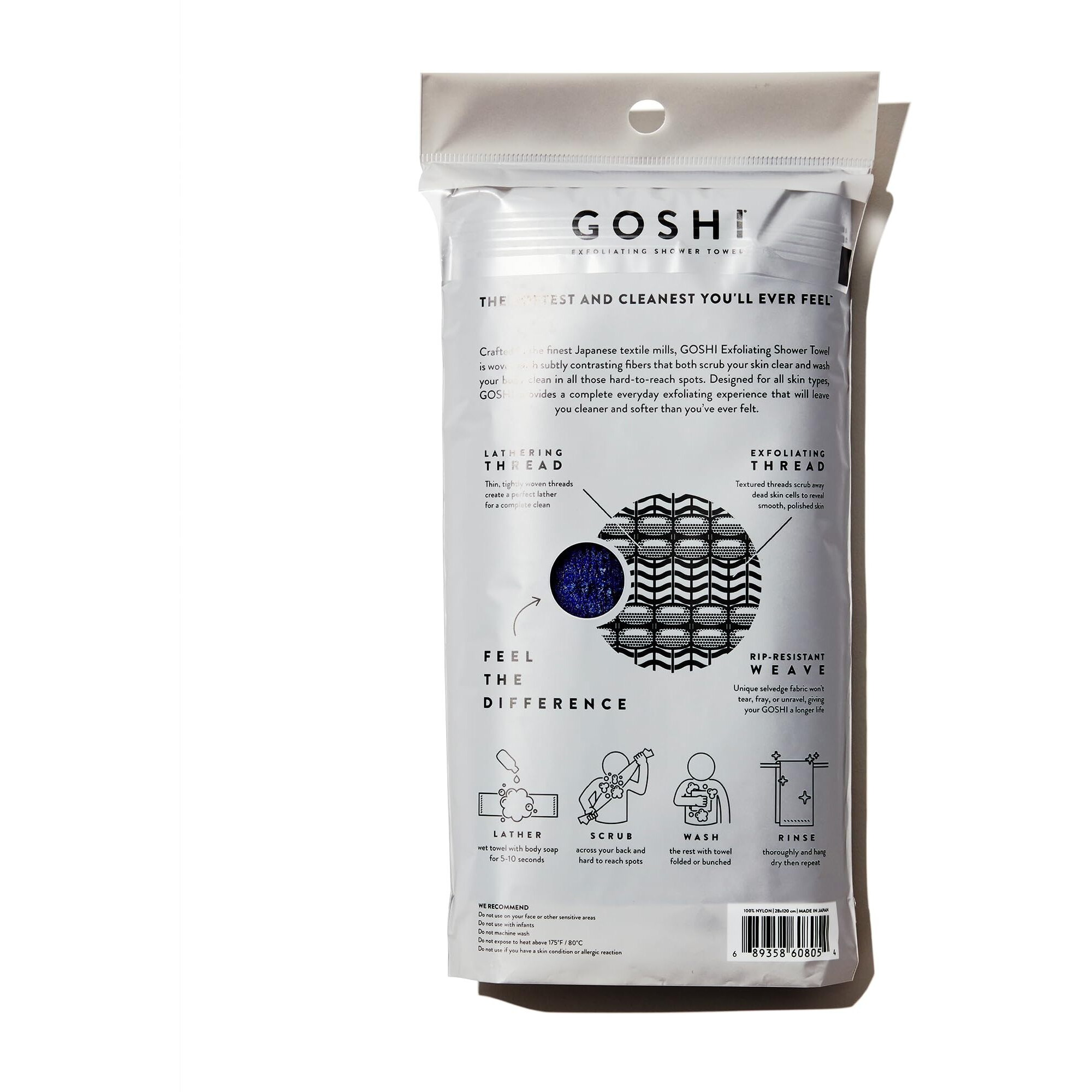 Goshi Exfoliating Shower Towel - Rip-Resistant Exfoliating Washcloth For All Skin Types - Indigo Blue - Made In Japan