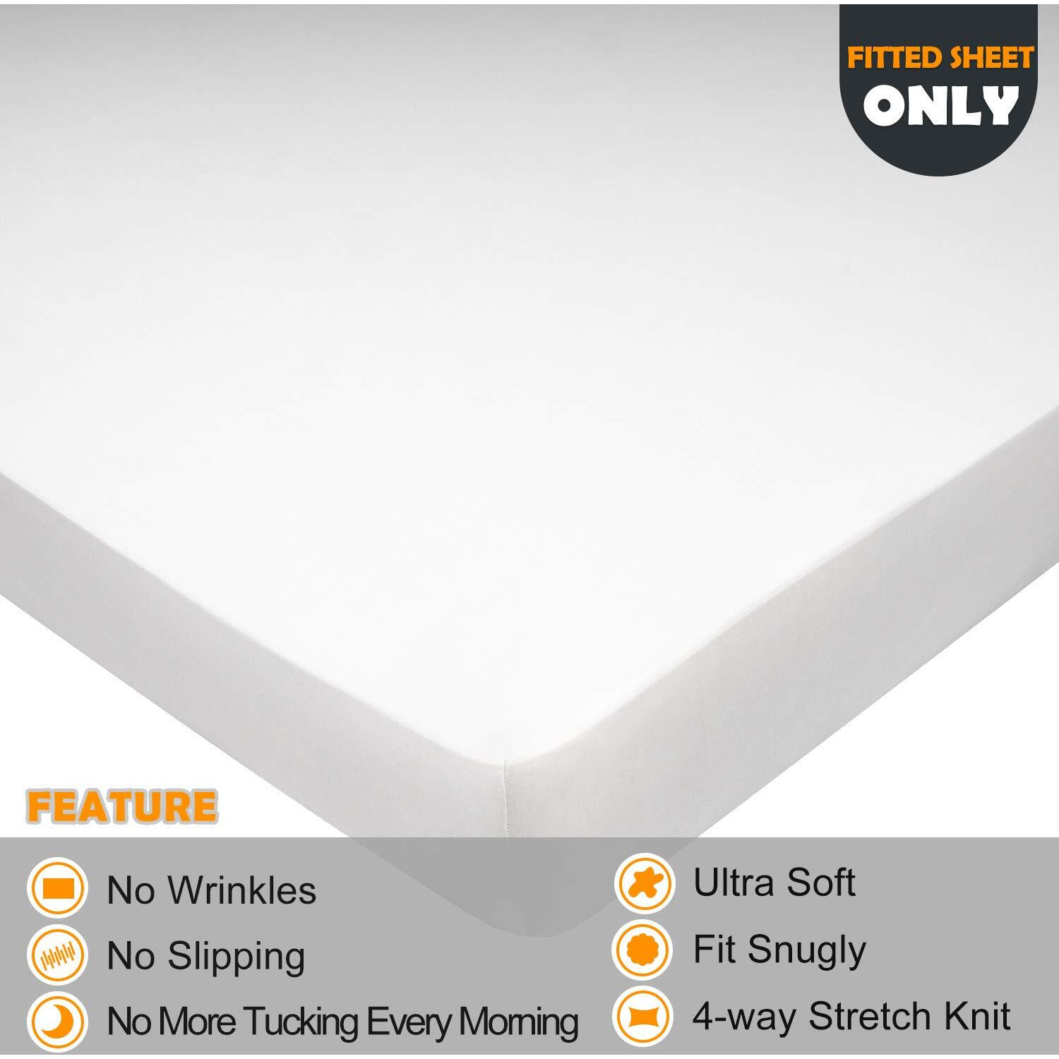 Soft Stretch Queen Size Fitted Sheet Only - Jersey Knit, Cozy T-Shirt Like & 4-Way Stretchy Snug Fit & Stay In Place, No More Slipping Off For Mattress (Deep 5""-16"") - White, Queen