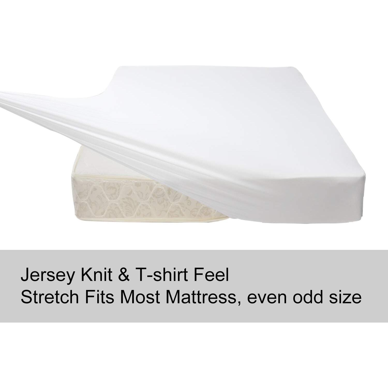 Soft Stretch Queen Size Fitted Sheet Only - Jersey Knit, Cozy T-Shirt Like & 4-Way Stretchy Snug Fit & Stay In Place, No More Slipping Off For Mattress (Deep 5""-16"") - White, Queen
