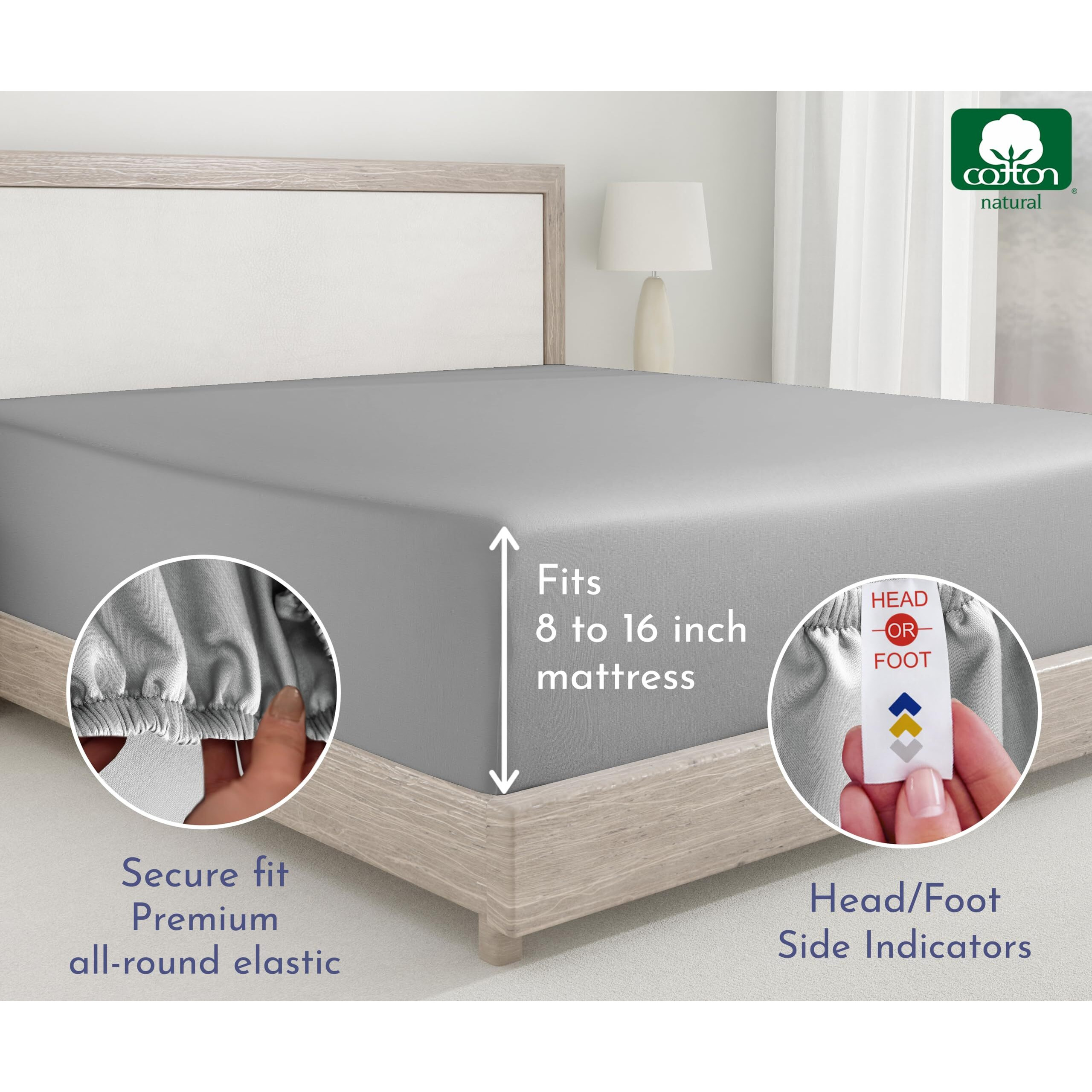 2-Pack Queen Fitted Sheet, 400 Thread Count 100% Cotton Fitted Sheet Queen, Deep Pocket Queen Fitted Sheets That Stay Tight (Light Grey)