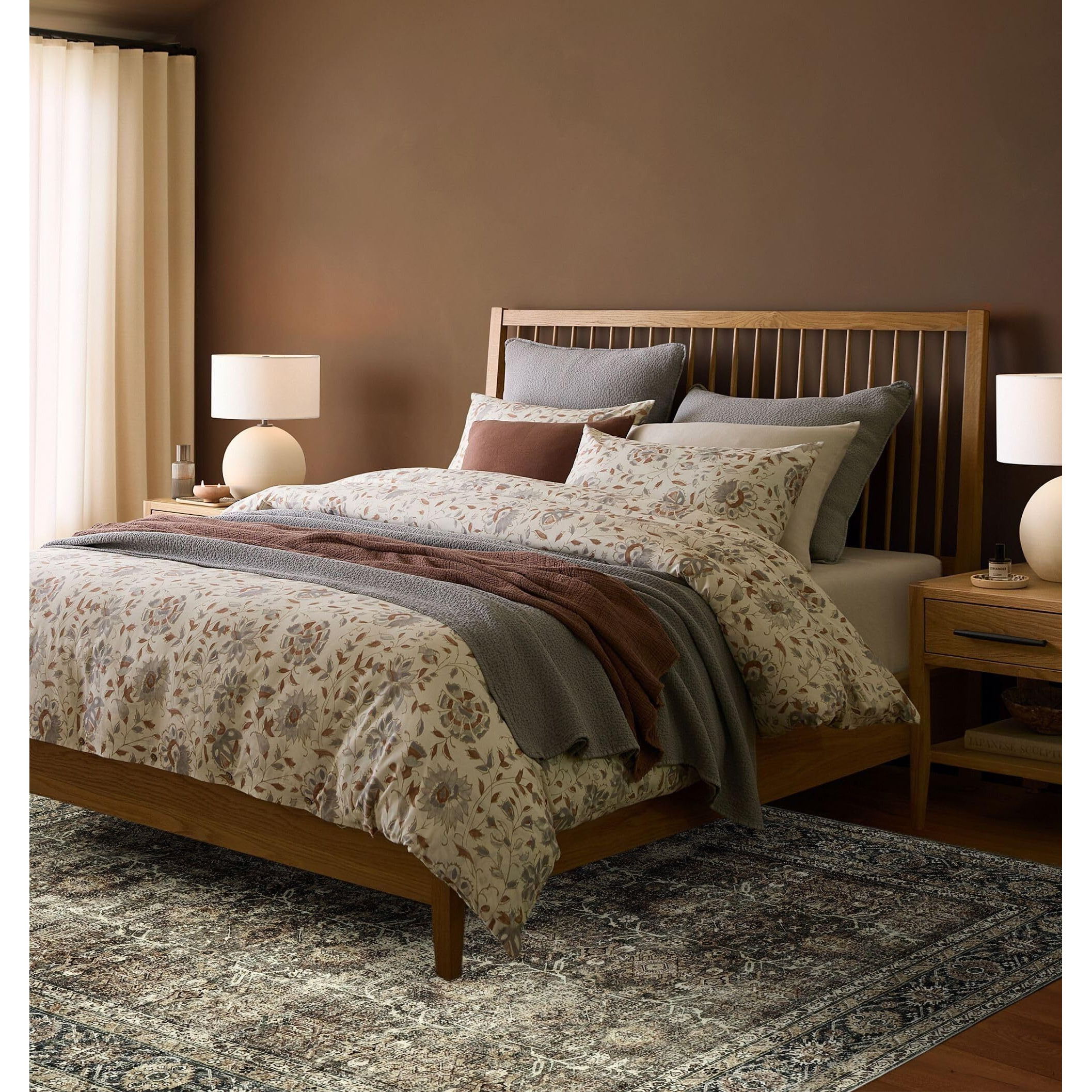 Purecozy Vintage Area Rug 5X7 Brown Bedroom Rug Indoor Kitchen Washable Living Room Carpet Tribal Distressed Rug Retro Accent Throw Rug For Office Dining Room Bathroom Faux Wool