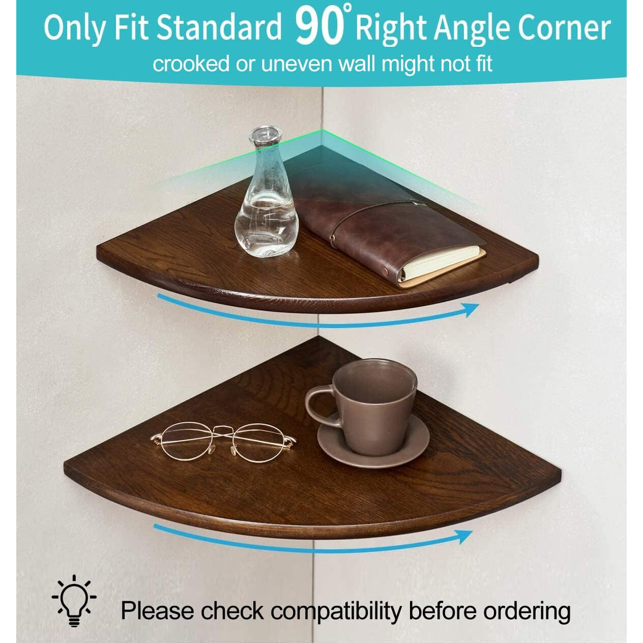 Corner Shelf,9Inch Walnut Solid Wood Floating Corner Shelf Wall Mount Round End Floating Speaker Shelf With Wire Hole Display Shelf For Small Plant Photo Frame For Bedroom Kitchen, Living Room