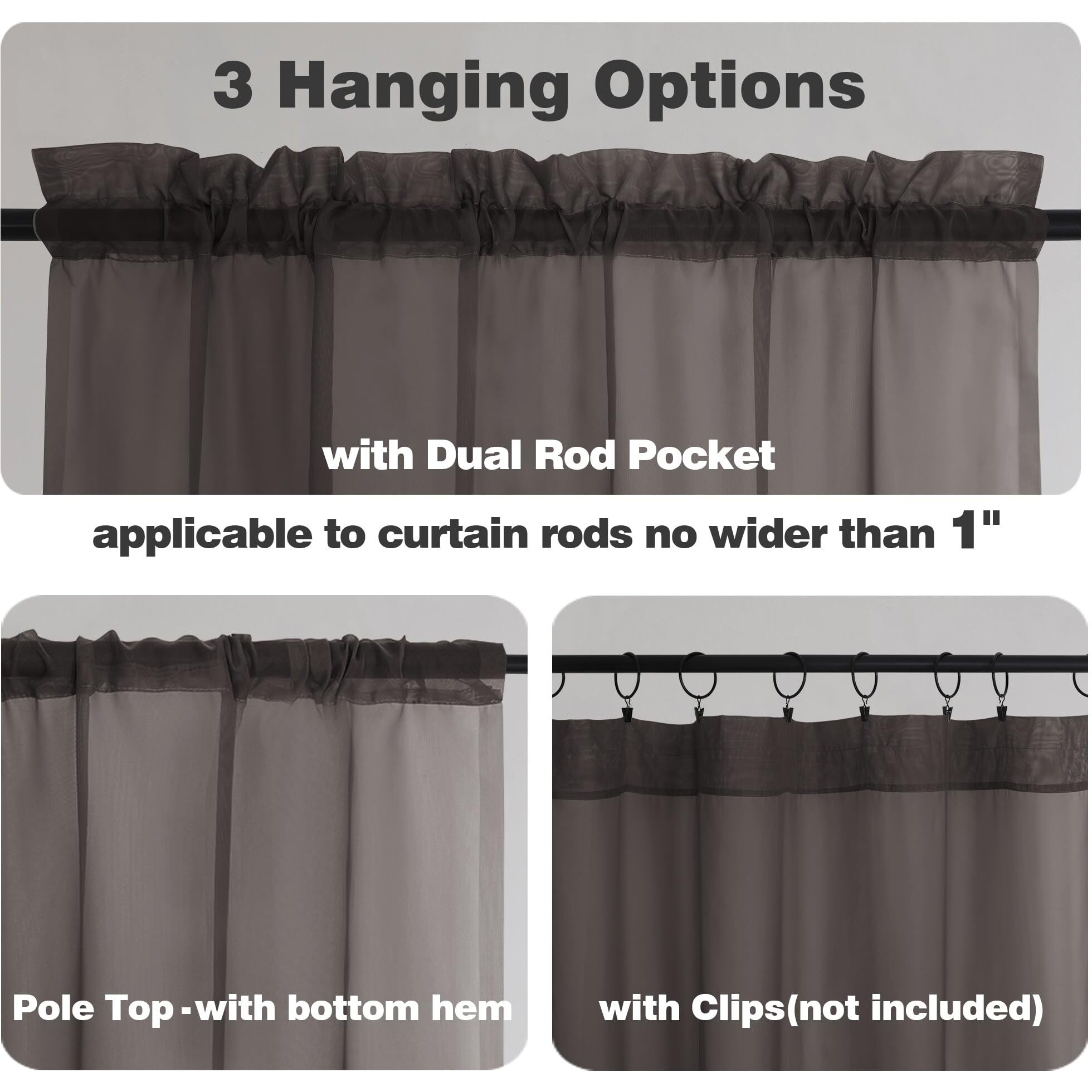 Chyhomenyc Sheer Chocolate Brown Tier Curtains 24 Inch Length, Small Window Curtains Treatment For Bathroom Living Room Basement, Short Rod Pocket Cafe Curtains, 42W X 24L Inches, 2 Panels
