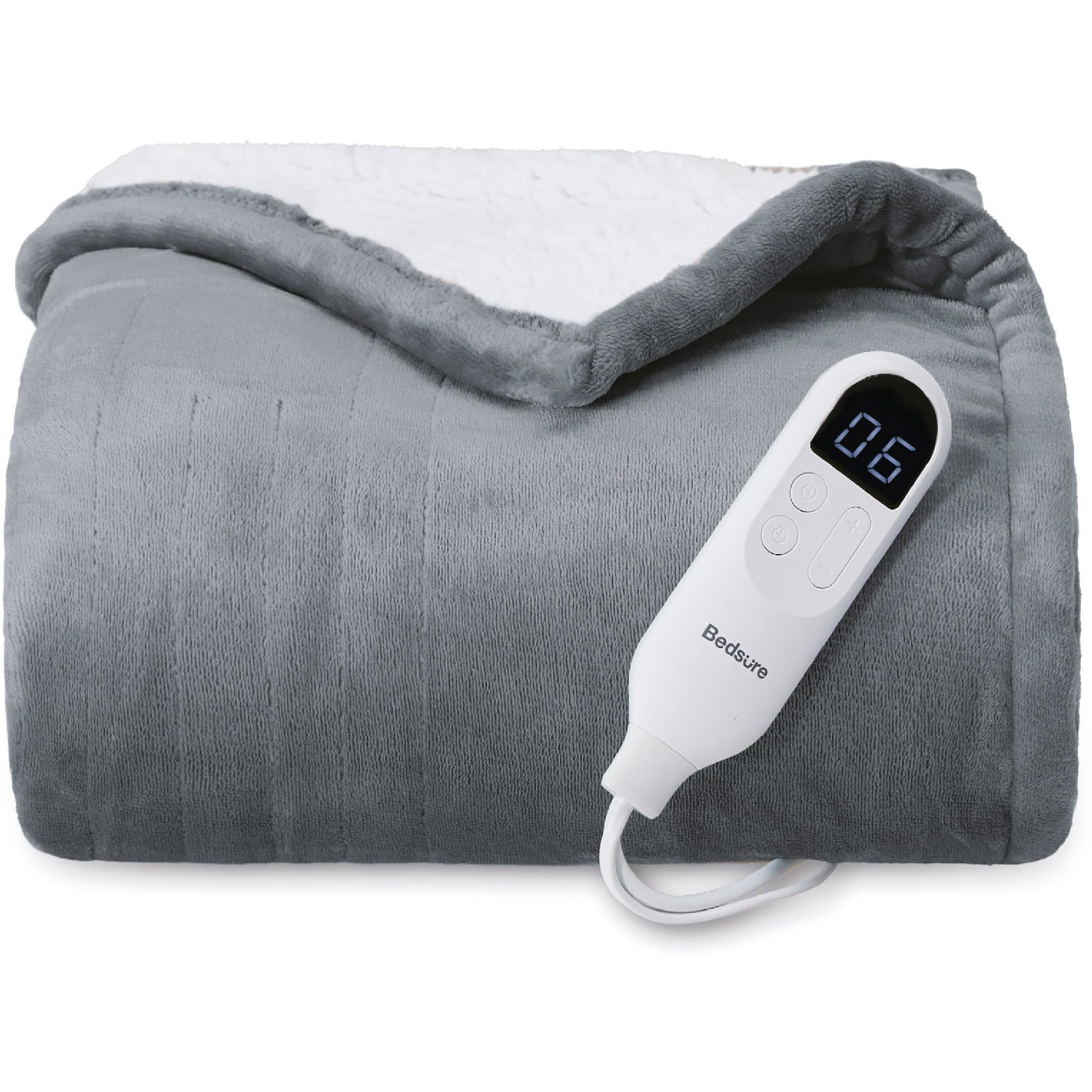 Bedsure Heated Blanket Electric Throw - Soft Flannel Electric Blanket, Heating Blanket With 4 Time Settings & 6 Heat Settings, Warm Blanket Gift For Grandma (50X60 Inches, Grey)