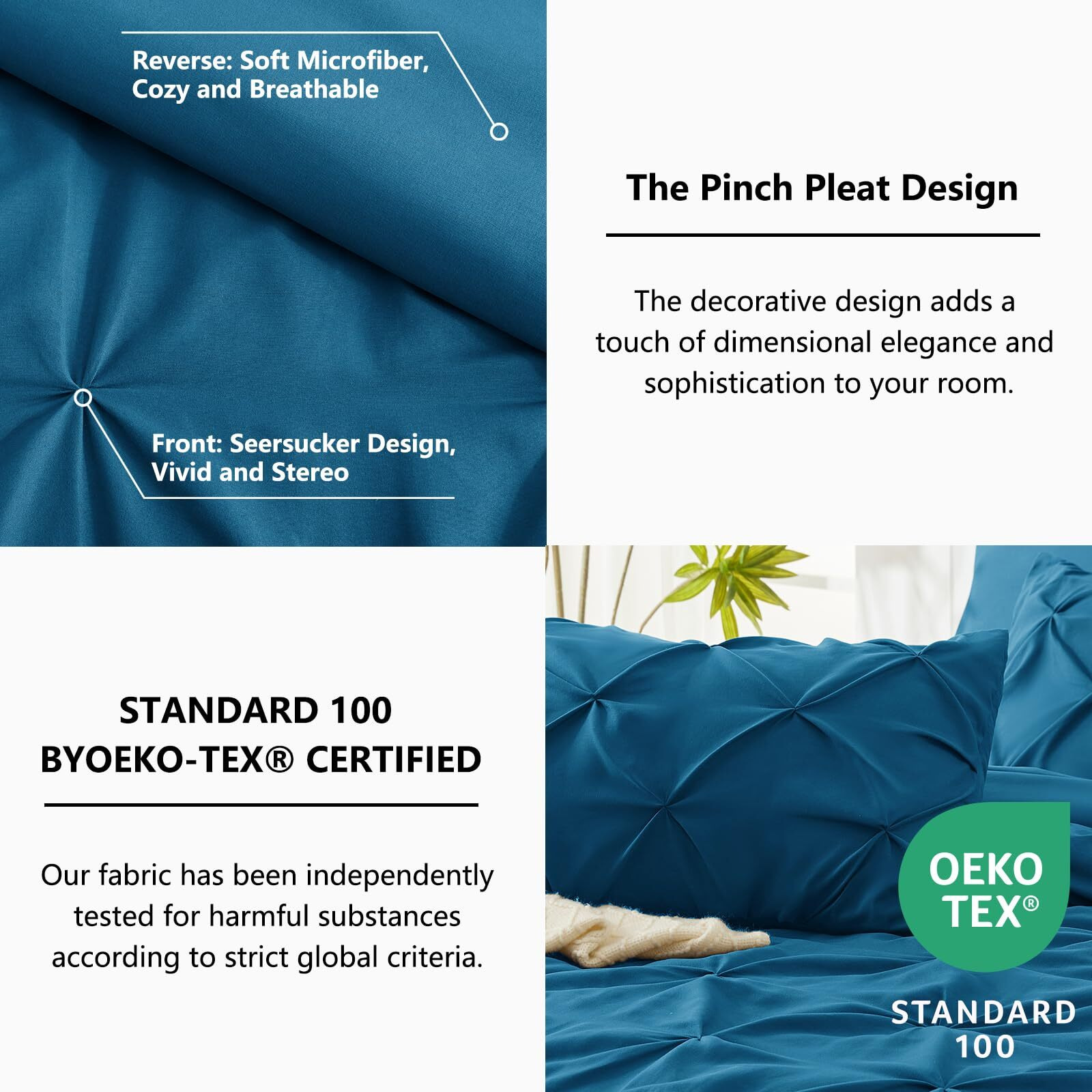 Cozylux Full Comforter Set - 7 Pieces Bed In A Bag Teal, Pintuck Pinch Pleat Bedding Sets With All Season Comforter, Flat Sheet, Fitted Sheet And Pillowcases & Shams