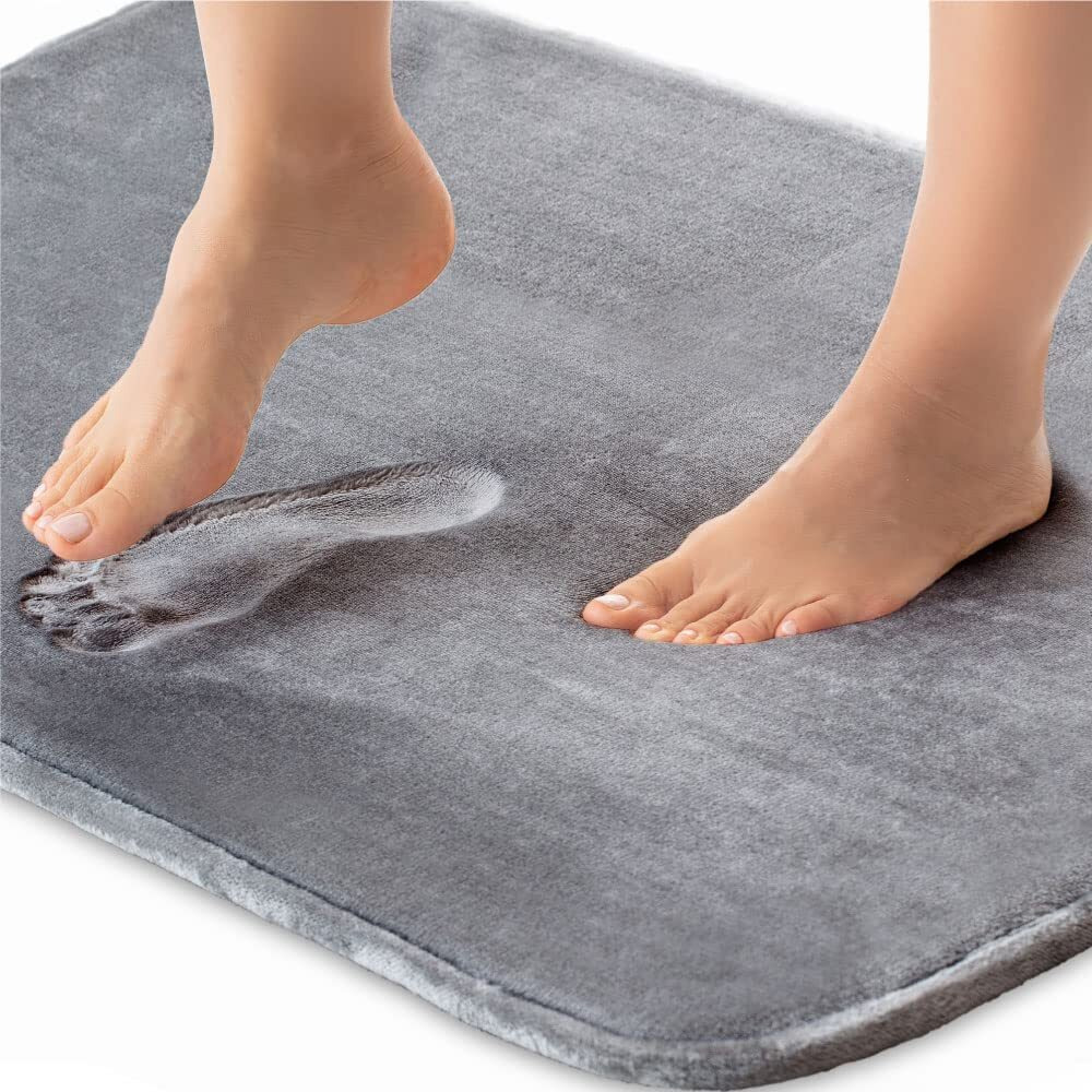 Gorilla Grip Thick Memory Foam Bath Rugs, Soft Absorbent Velvet Bathroom Mats, Durable Dots On Underside, Machine Washable, Carpet Rug Room Decor For Shower Floor, 24X17 Mat, Graphite Gray
