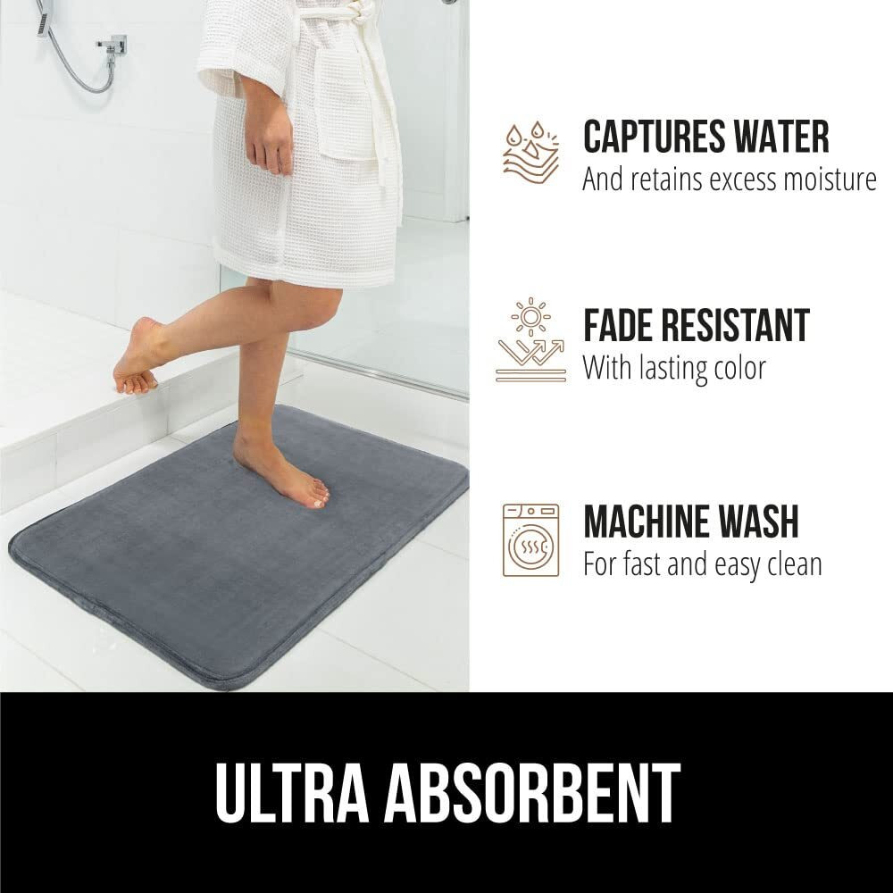 Gorilla Grip Thick Memory Foam Bath Rugs, Soft Absorbent Velvet Bathroom Mats, Durable Dots On Underside, Machine Washable, Carpet Rug Room Decor For Shower Floor, 24X17 Mat, Graphite Gray
