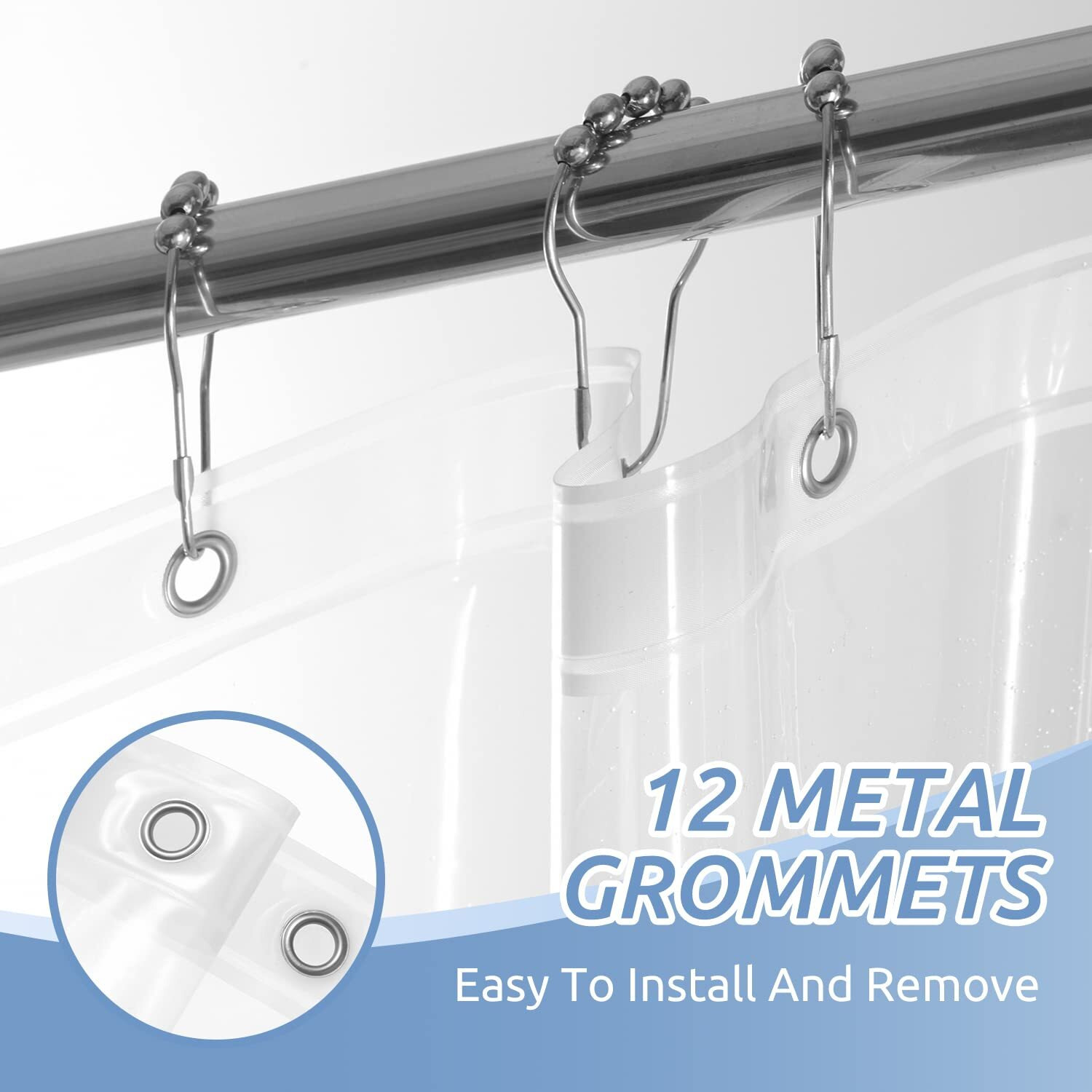 Downluxe Set Of 2 Waterproof Clear Shower Curtain Liner - Peva Lightweight Plastic Shower Liner With 3 Magnets, Shower Curtains For Bathroom, 72"" X 72"", Clear