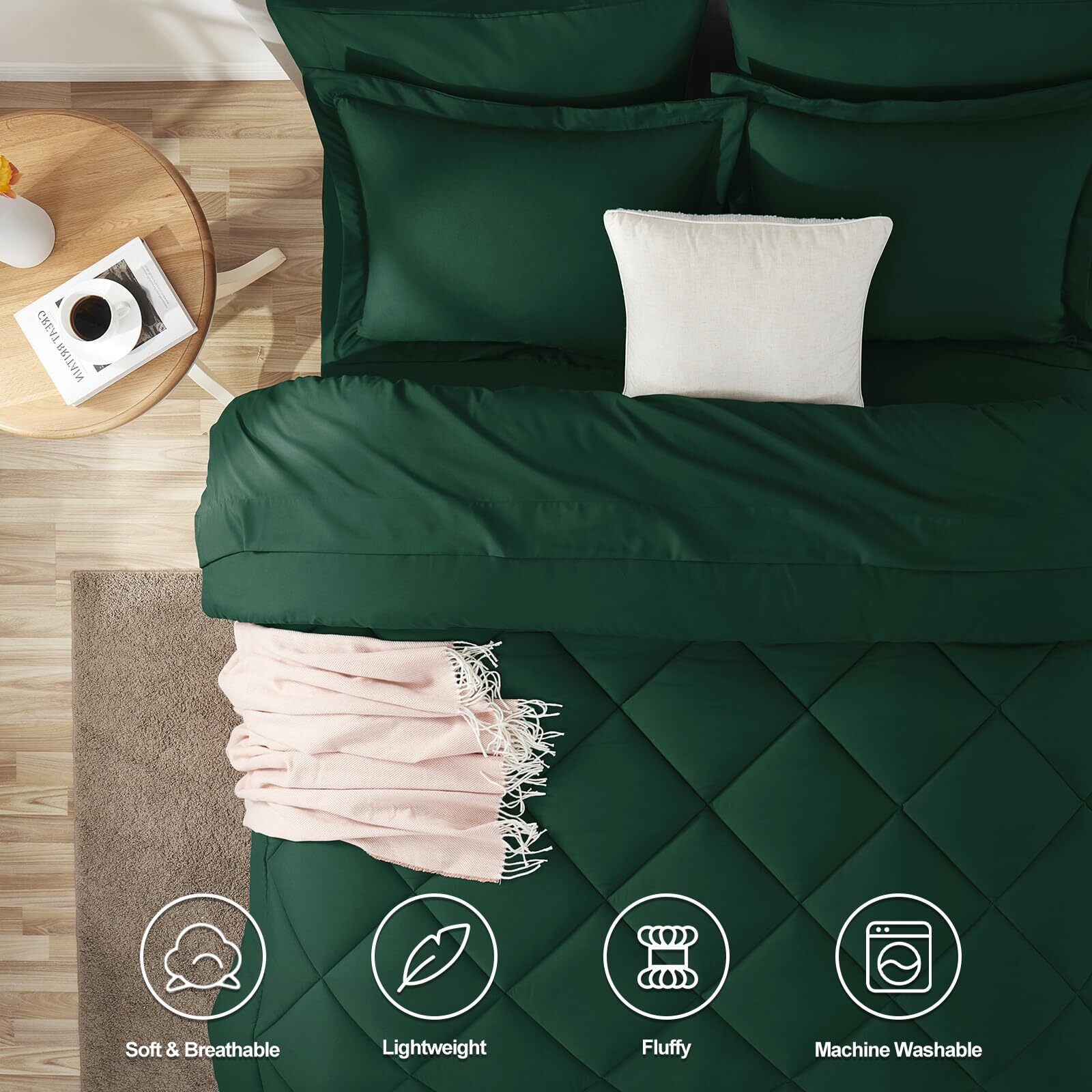Cozylux King Comforter Set With Sheets 7 Pieces Bed In A Bag Emerald Green All Season Bedding Sets With Comforter, Pillow Shams, Flat Sheet, Fitted Sheet And Pillowcases