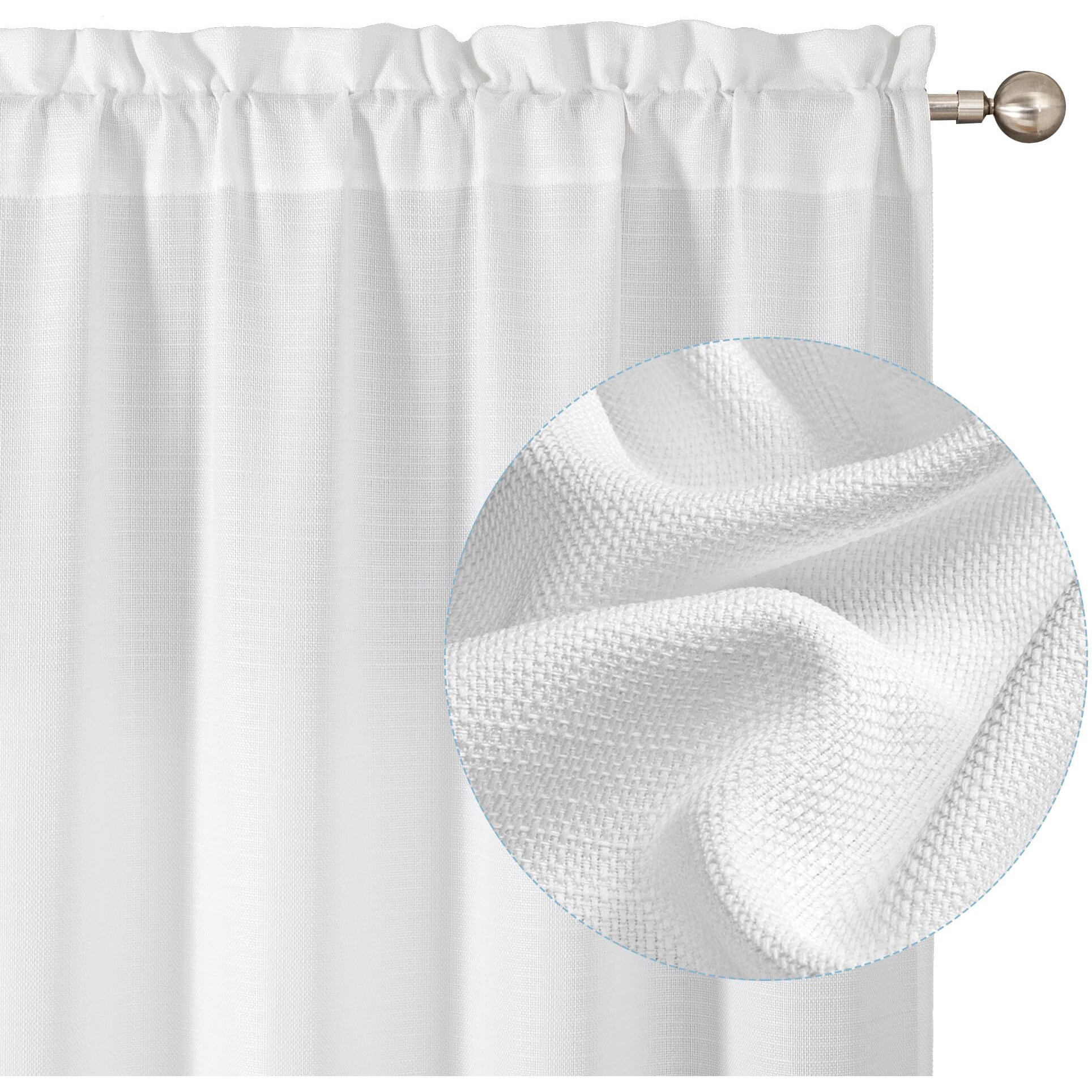 Chyhomenyc White Curtains 96 Inch Length 2 Panels, Faux Linen Textured Semi Sheer Airy Light Filtering Soft Privacy Farmhouse Curtain Drapes For Living Room Bedroom, 40Wx96L Inch, Set Of 2