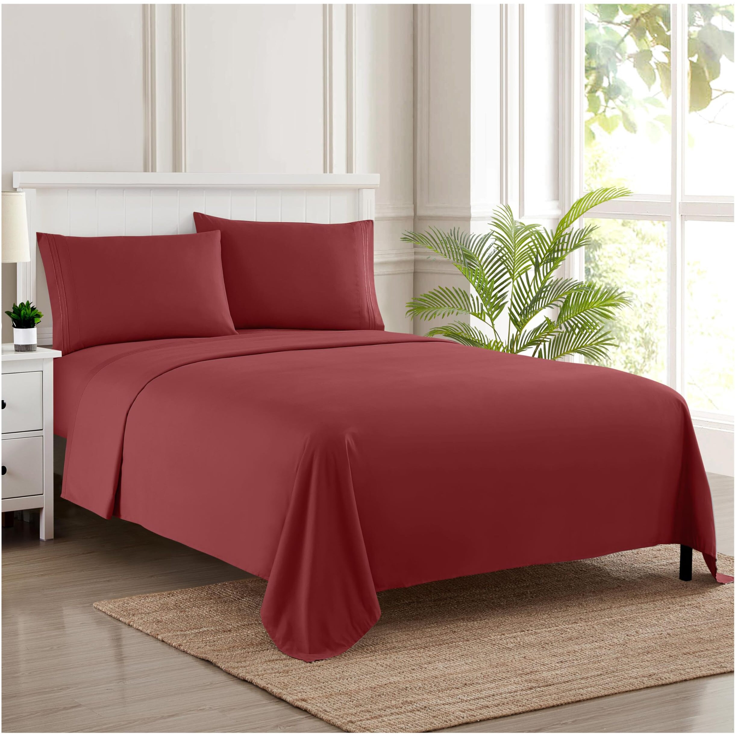 Queen Size Bed Sheets - Breathable Luxury Sheets With Full Elastic & Secure Corner Straps Built In - 1800 Supreme Collection Extra Soft Deep Pocket Bedding Set, Sheet Set, Queen, Burgundy