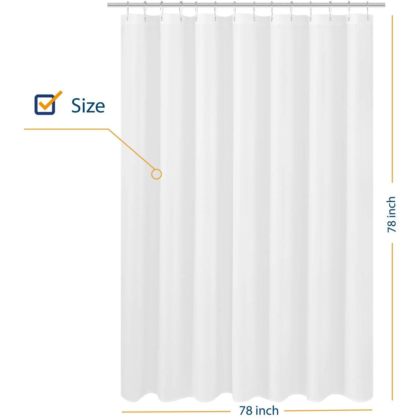 N&Y Home Fabric Shower Curtain Liner Wide And Long 78 X 78 Inches, Hotel Quality, Washable, Water Repellent, White Bathroom Curtains With Grommets, 78X78