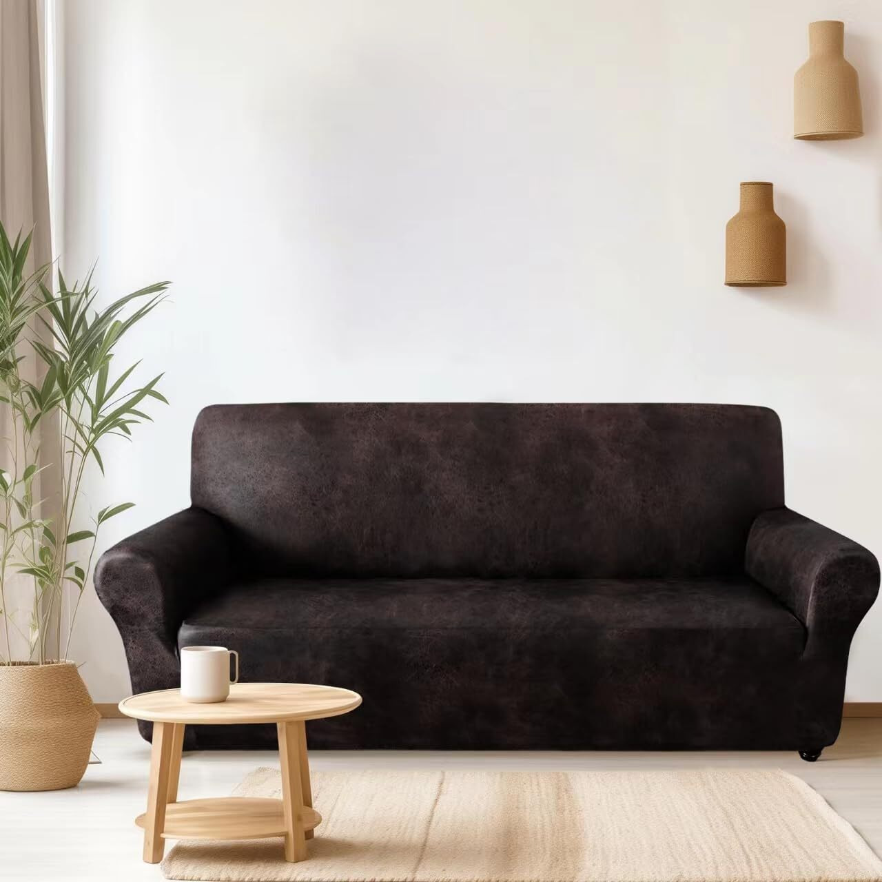 Sofa Covers Couch Covers For Leather Sofas, Soft Furniture Sofa Covers With Leather-Like Texture Washable, Non-Pilling,Non-Slip Couch Protector For Dogs Cats And Kids (Oversize Sofa, Chocolate)