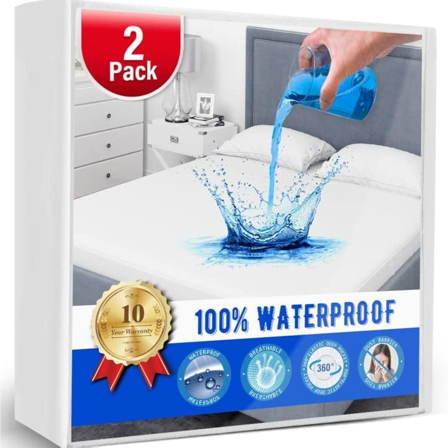 2 Pack Queen Mattress Protector,Mattress Cover Queen Size Bed,Waterproof Mattress Protector Queen Size Noiseless Queen Mattress Cover Soft Breathable Terry For Pets Kids Adults 60"" X 80""