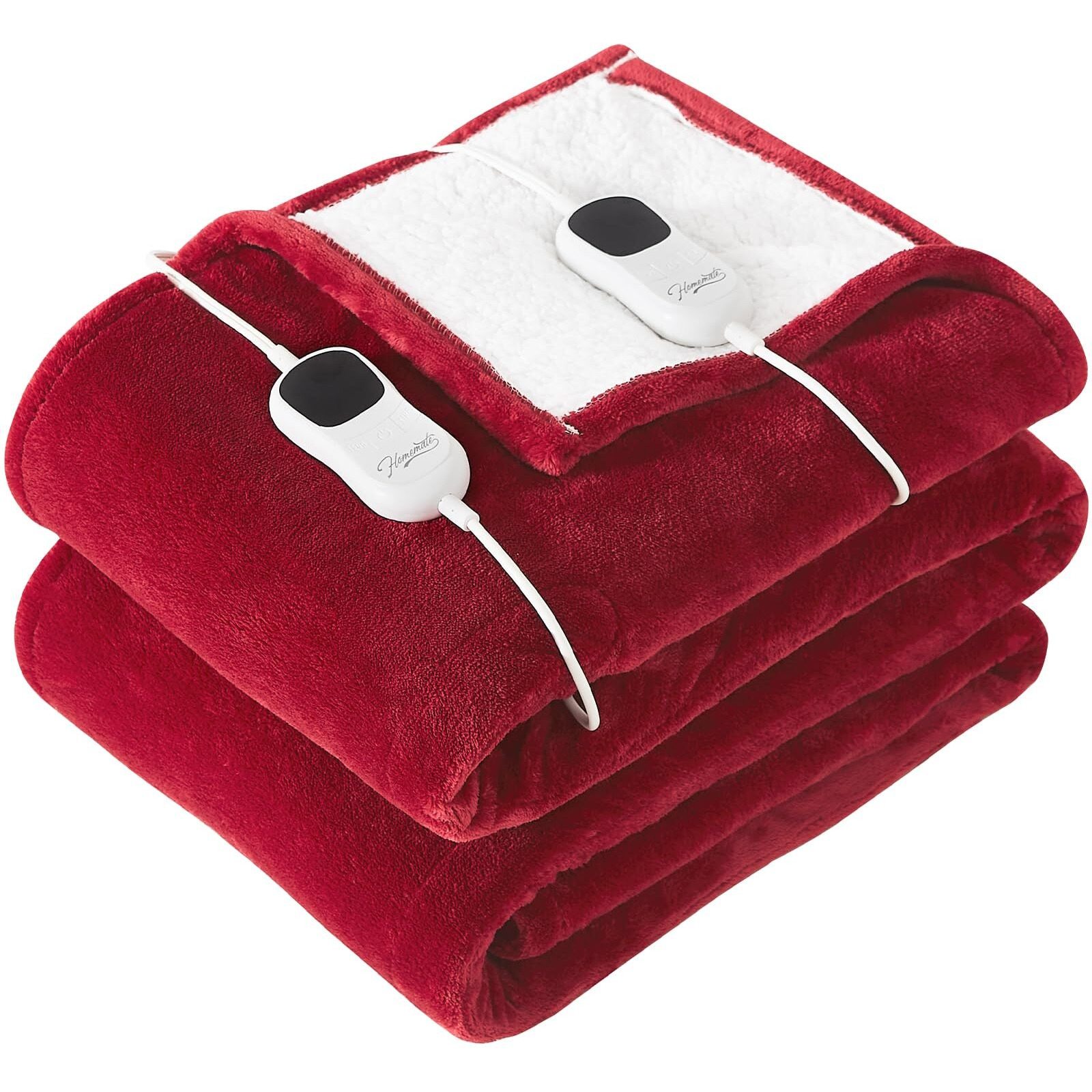 Homemate Electric Heated Blanket Queen - 84"&quotX90"" Heating Blanket Queen Size Dual Control 1/2/4/6/8 Hours Auto-Off 10 Heat Level Heat Blanket Over-Heat Protection Flannel Sherpa Etl Certification