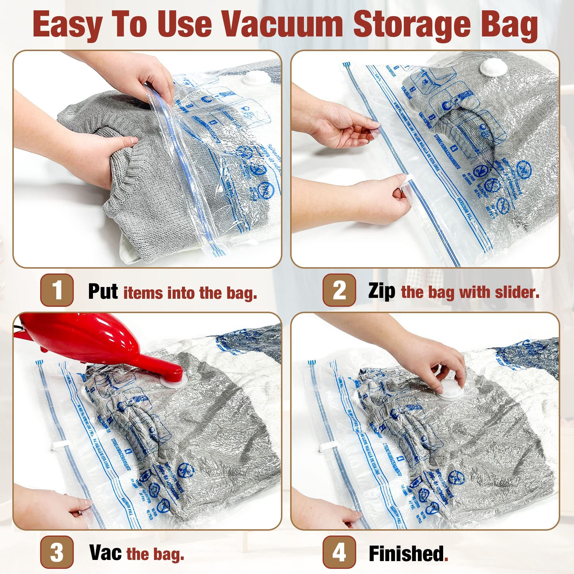 Vacuum Storage Bags, 10 Large Space Saver Vacuum Seal Bags, Space Bags, Vacuum Sealer Bags For Clothes, Blankets, Bedding (10L)